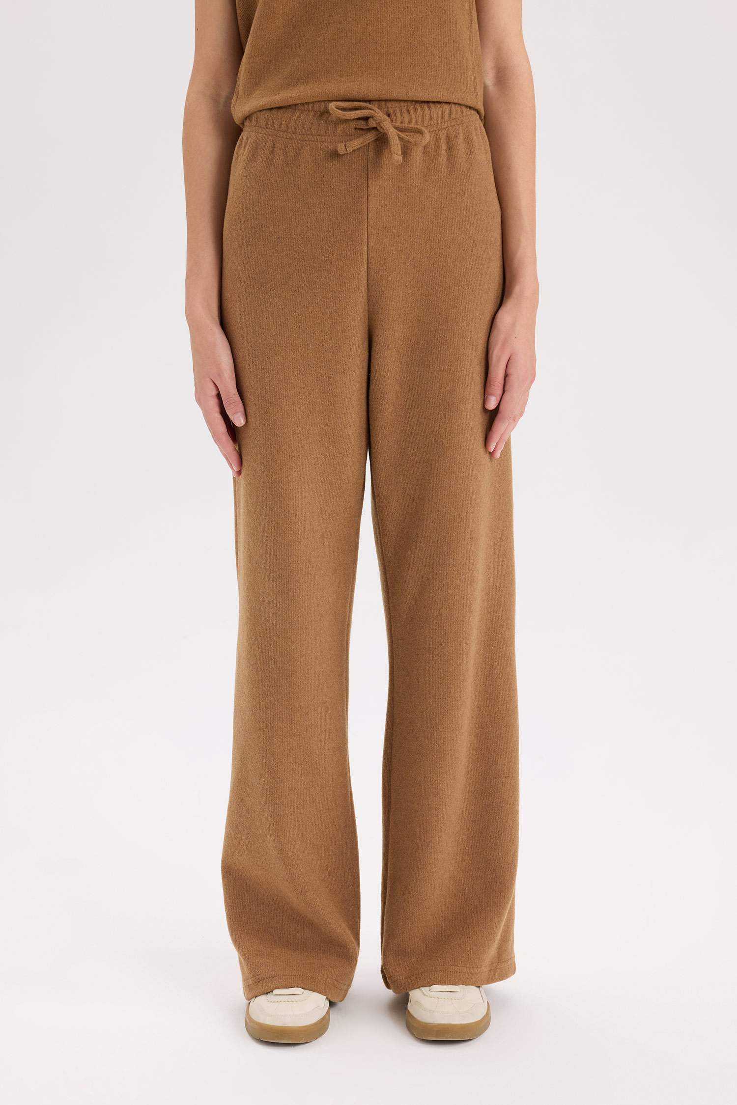 Wide Leg Kışlık Pantolon Beli Lastikli Bağcıklı Geniş Bol Paça