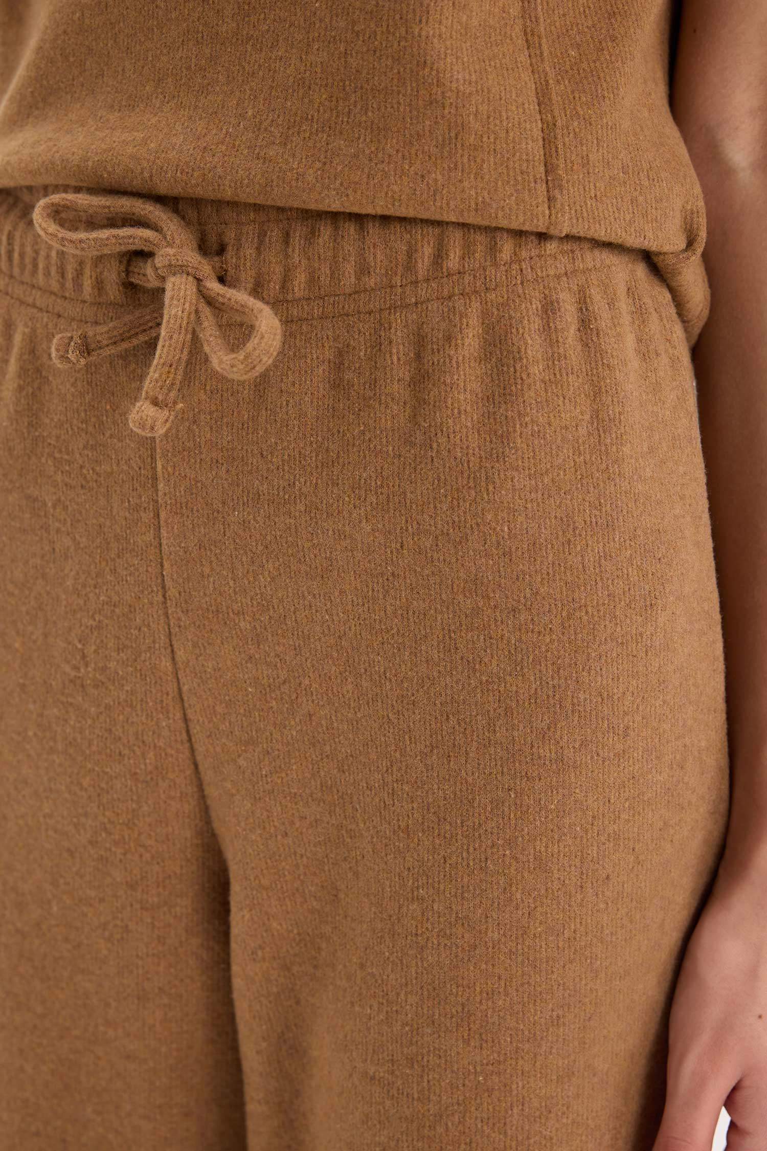 Wide Leg Kışlık Pantolon Beli Lastikli Bağcıklı Geniş Bol Paça