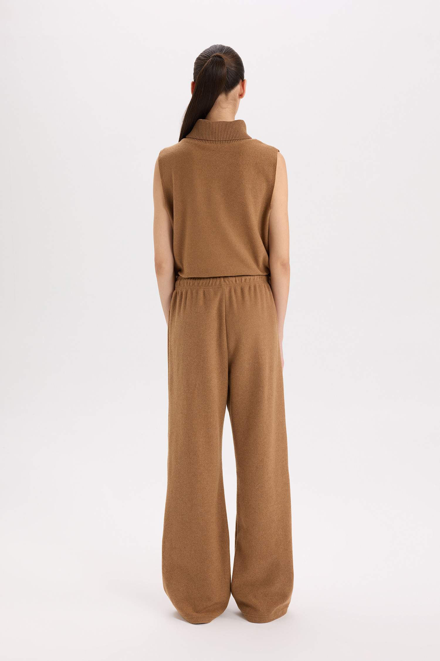 Wide Leg Kışlık Pantolon Beli Lastikli Bağcıklı Geniş Bol Paça