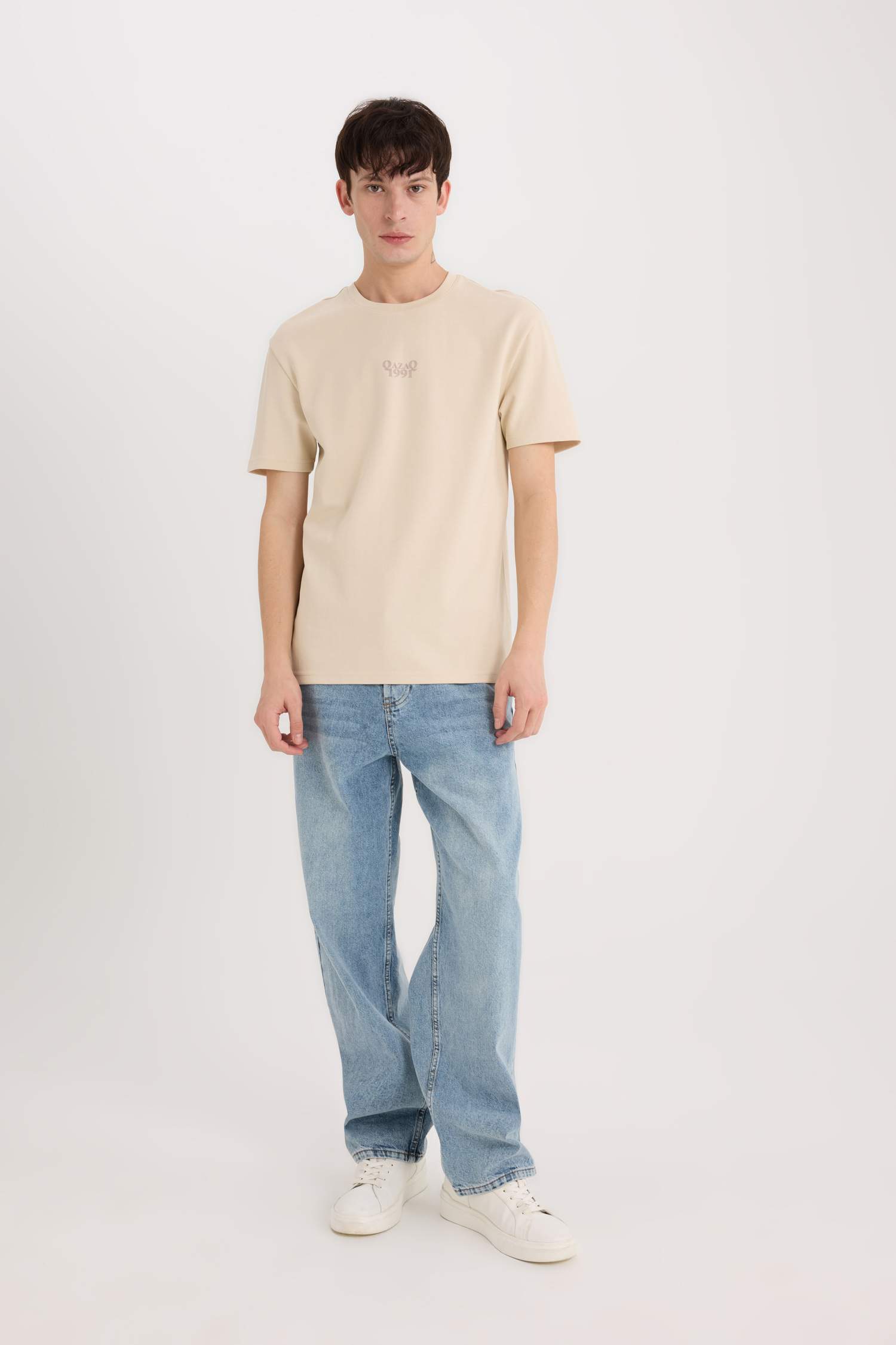 Regular Fit Футболка с круглым вырезом и принтованным слоганом, из плотной ткани, короткий рукав