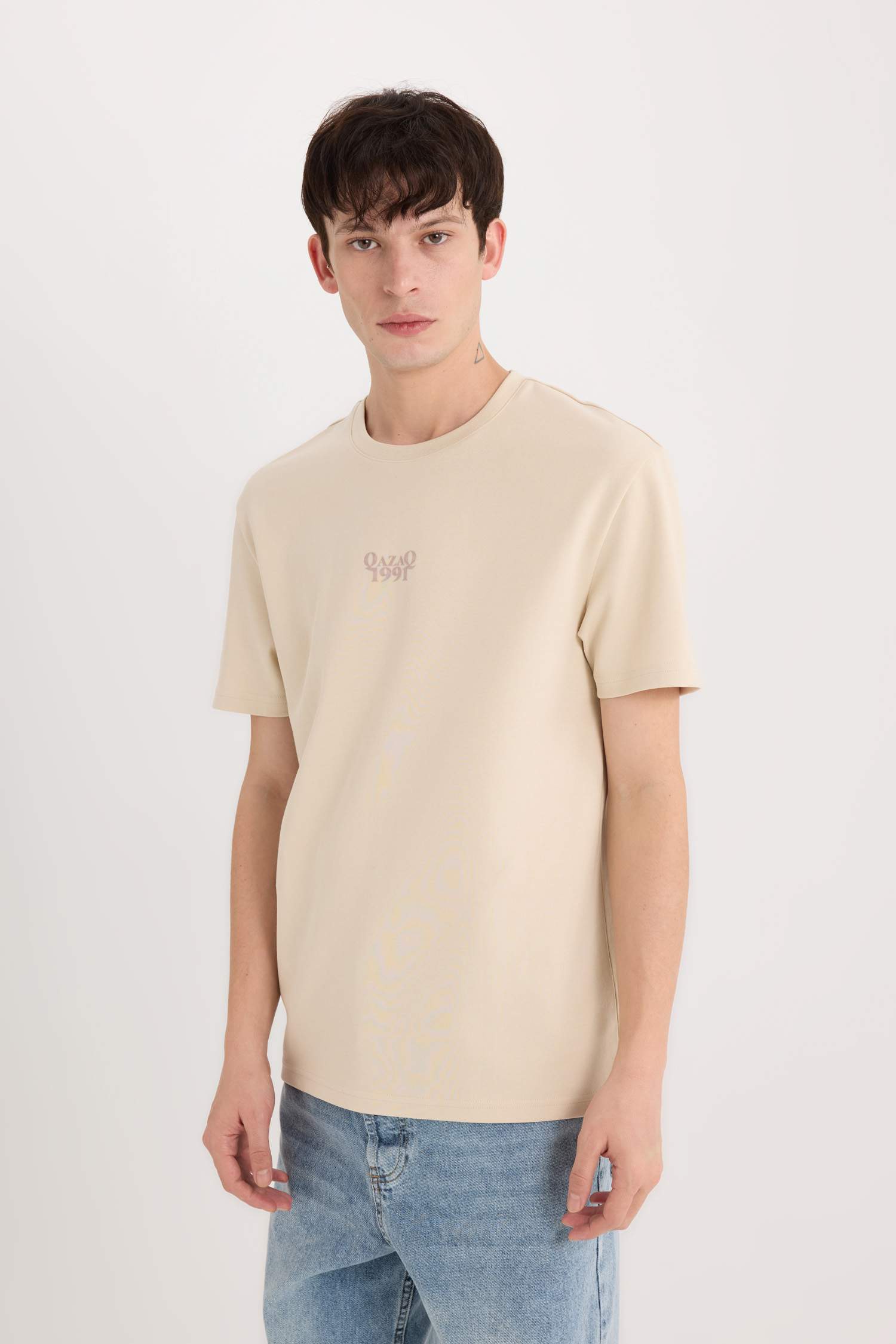 Regular Fit Футболка с круглым вырезом и принтованным слоганом, из плотной ткани, короткий рукав