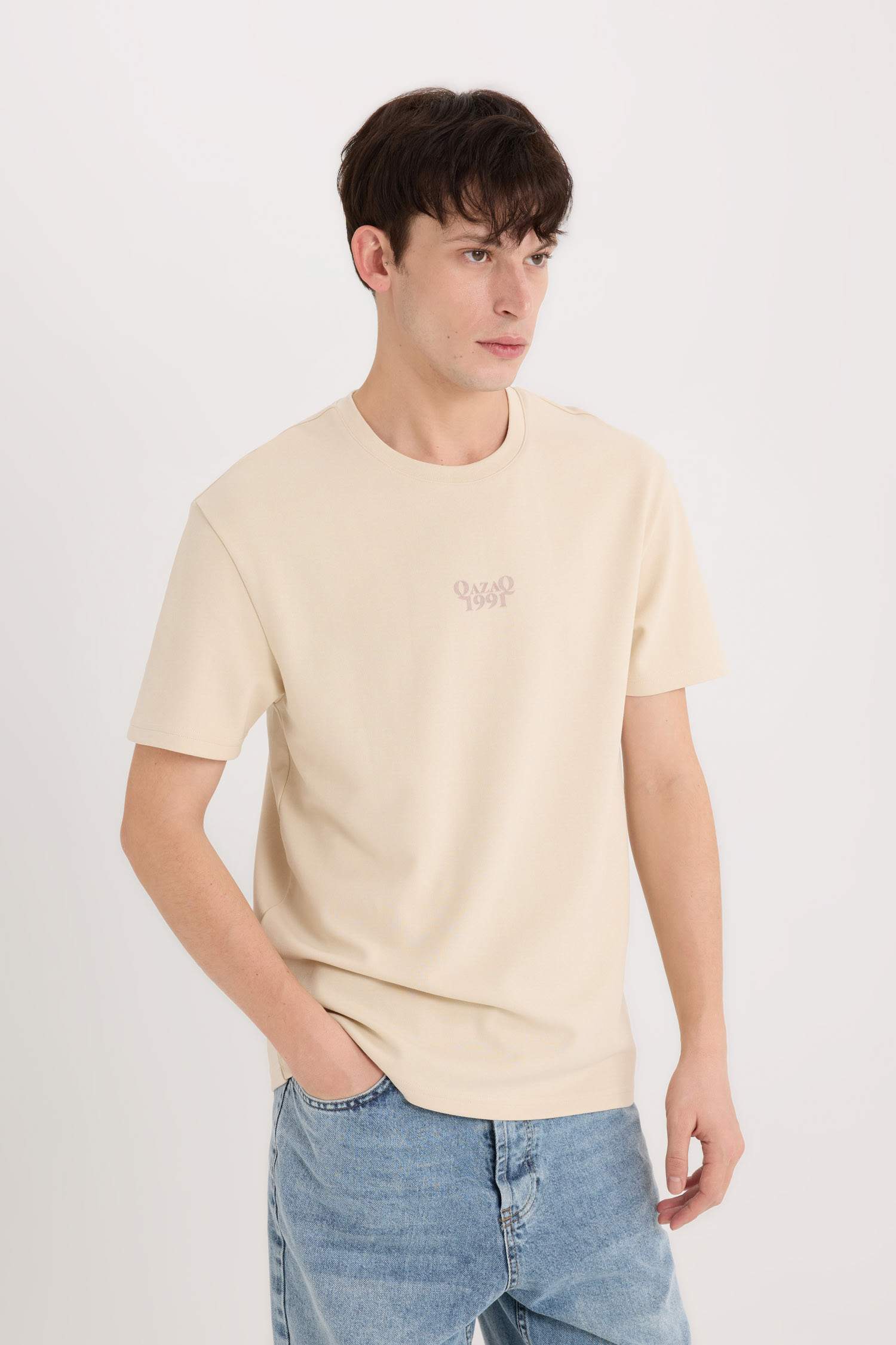 Regular Fit Футболка с круглым вырезом и принтованным слоганом, из плотной ткани, короткий рукав