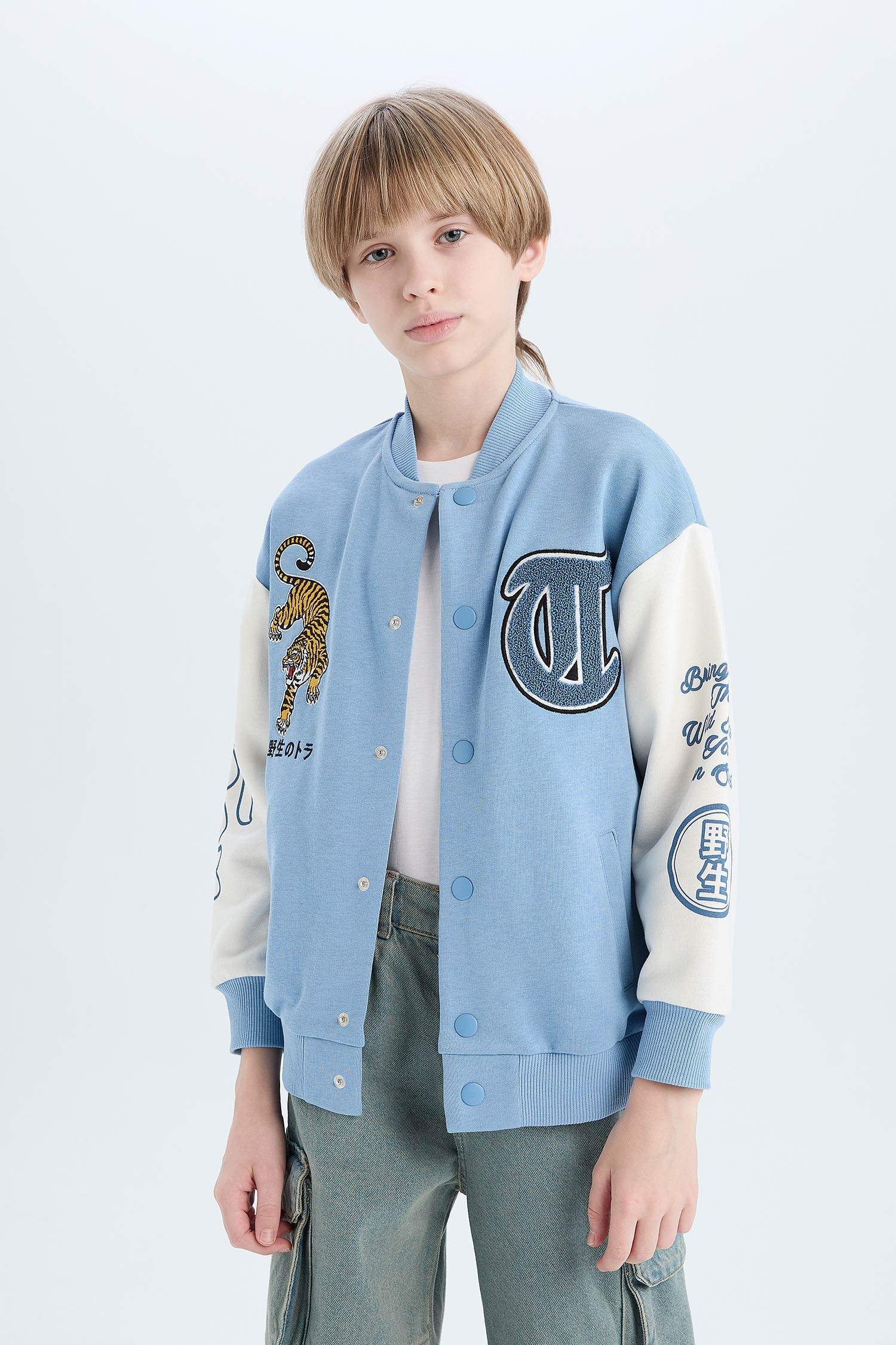 Boy Printed College Collar Bomber Jacket