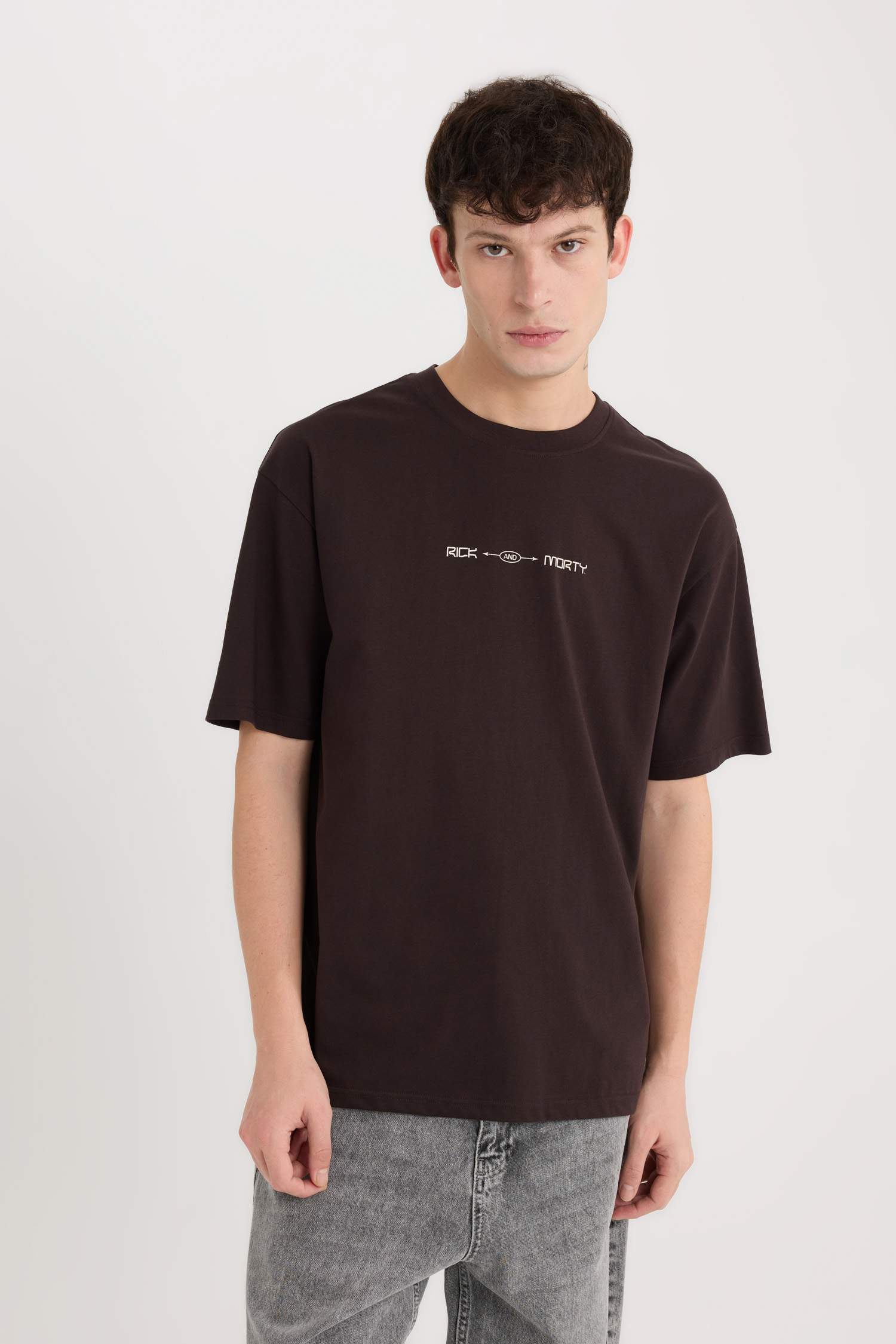 %100 Pamuk Rick and Morty Boxy Fit Bisiklet Yaka Sırt Baskılı Kısa Kollu Tişört