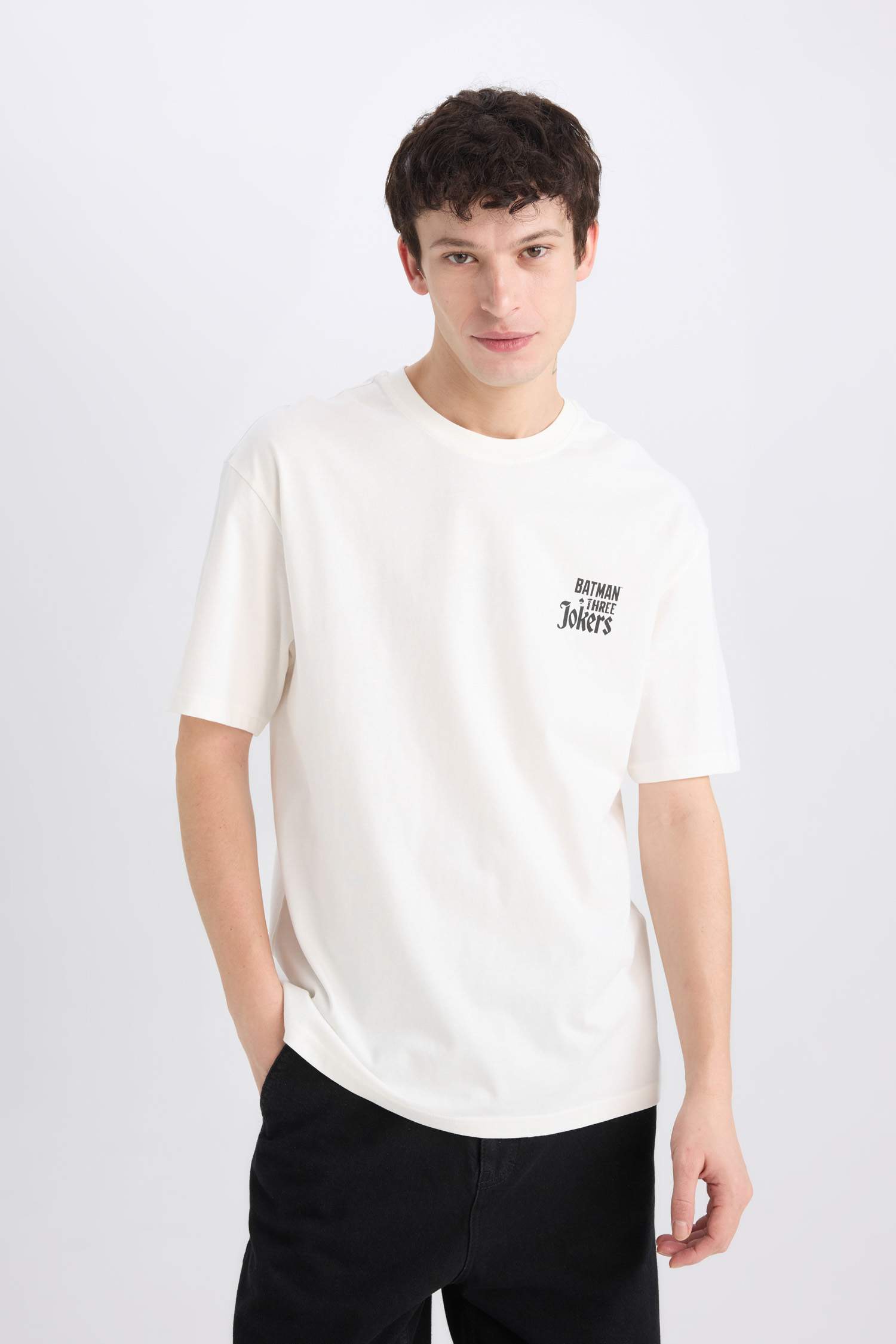 %100 Pamuk Batman Boxy Fit Bisiklet Yaka Sırt Baskılı Kısa Kollu Tişört