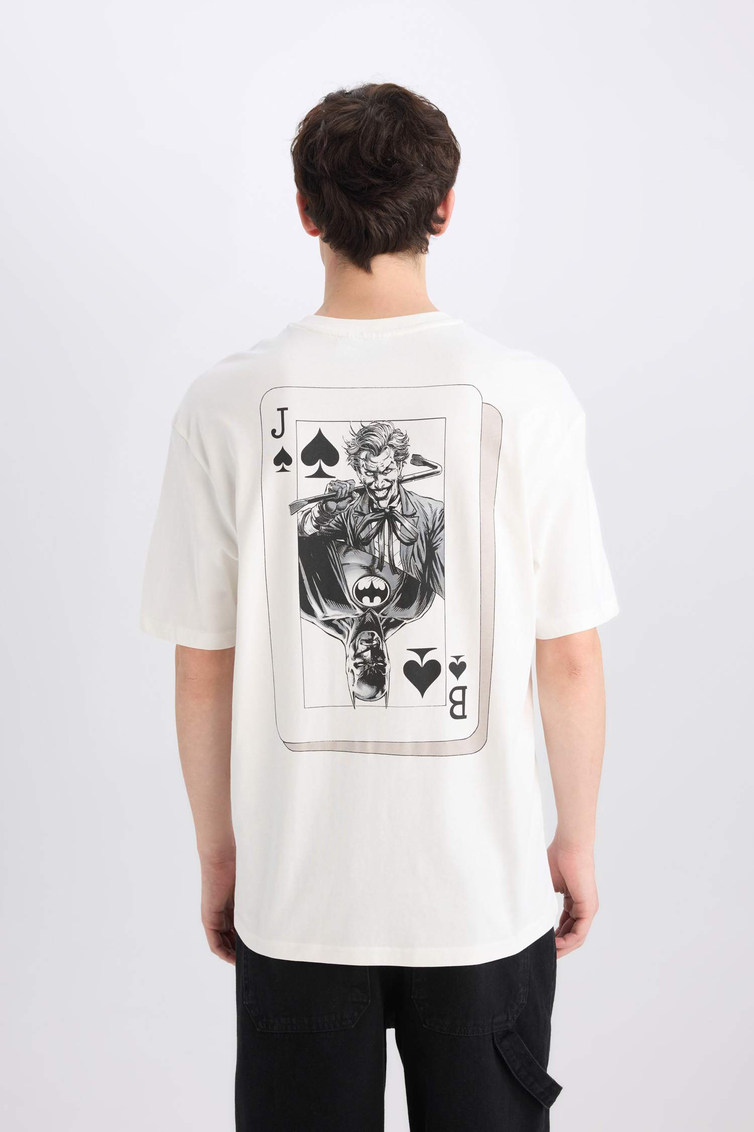 %100 Pamuk Batman Boxy Fit Bisiklet Yaka Sırt Baskılı Kısa Kollu Tişört