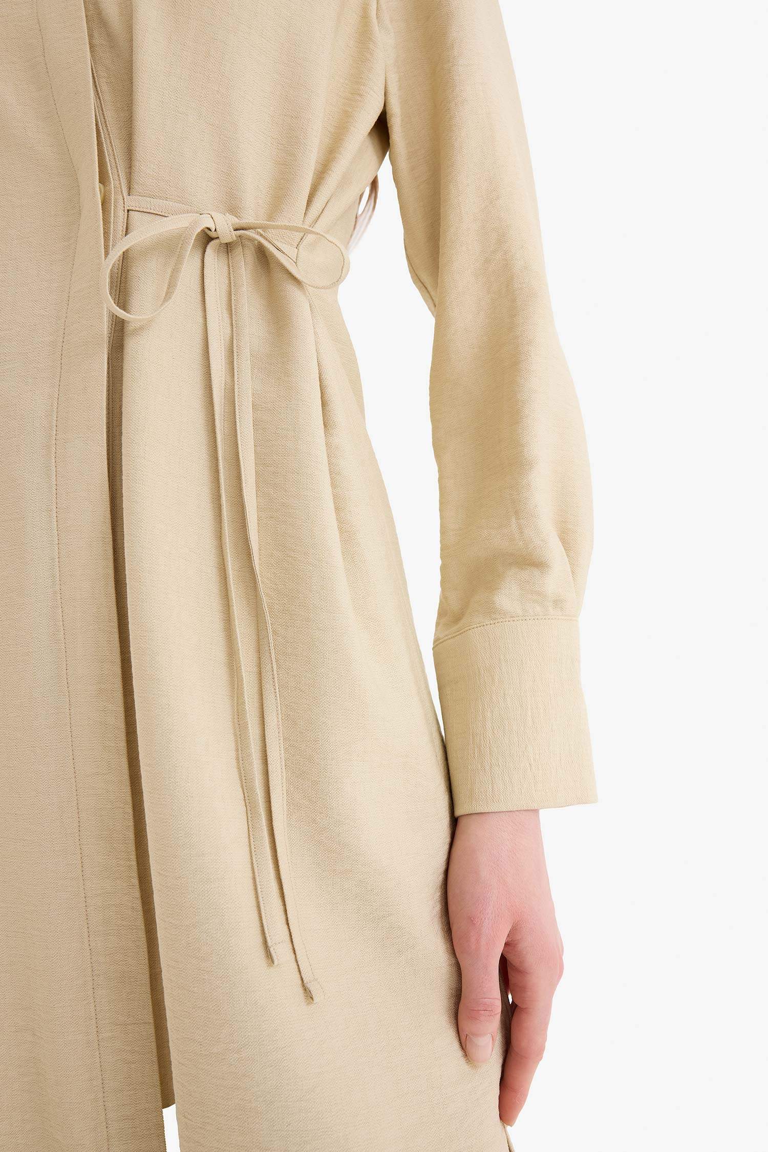 Regular Fit Gömlek Yaka Büzgülü Uzun Kollu Diz Altı Tesettür Tunik