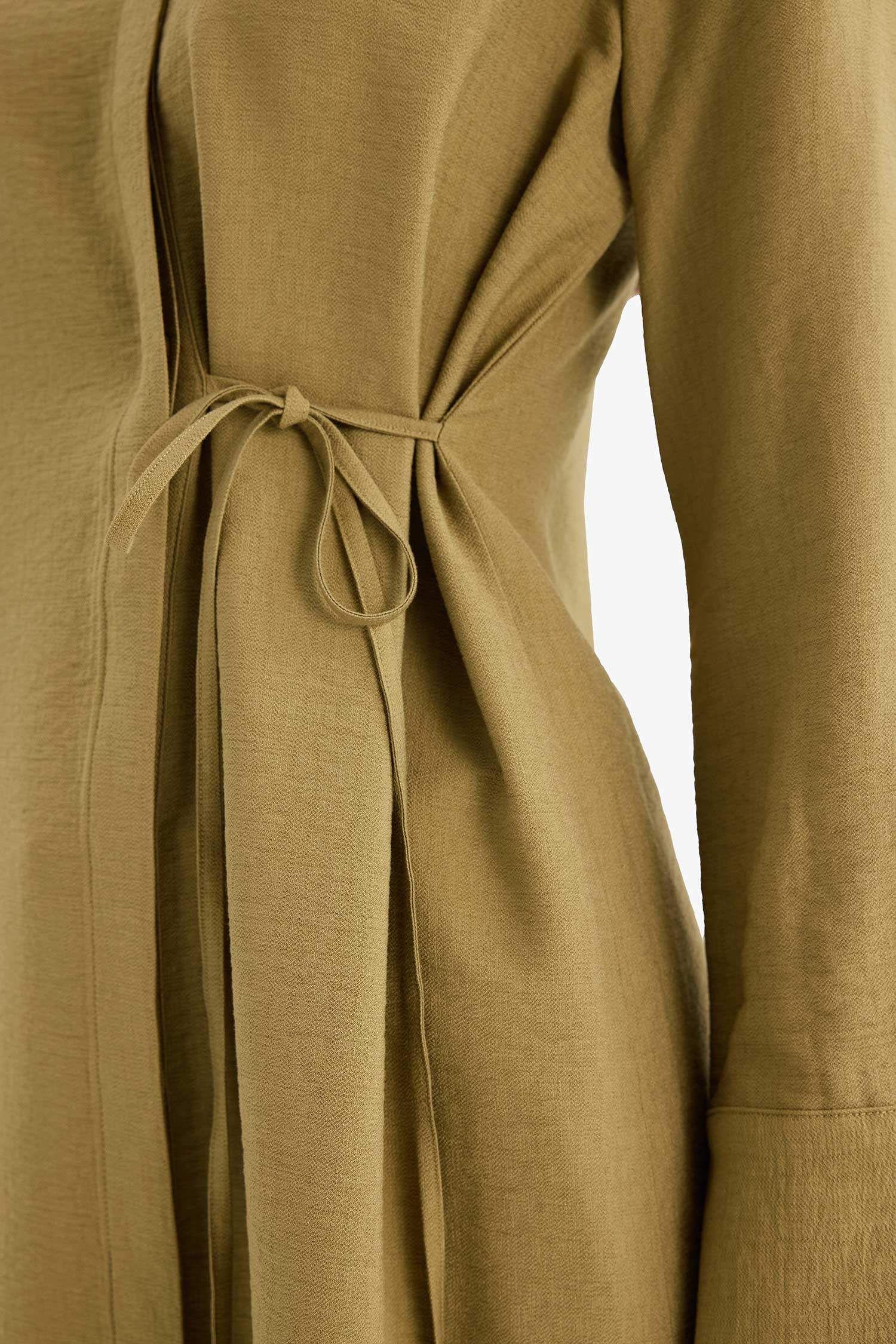 Regular Fit Gömlek Yaka Büzgülü Uzun Kollu Diz Altı Tesettür Tunik