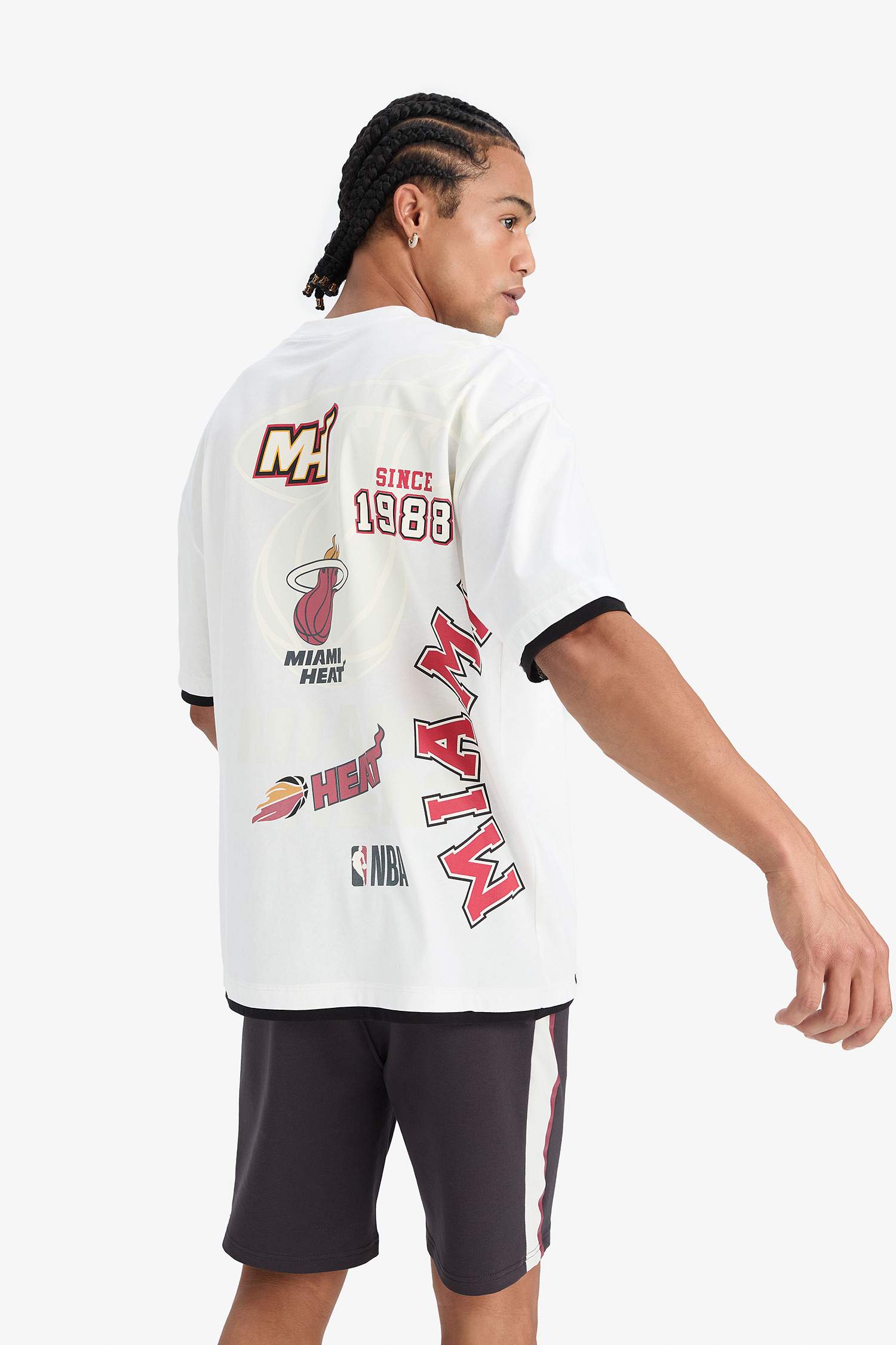 DeFactoFit NBA Miami Heat Oversize Geniş Kalıp Bisiklet Yaka Sırt Baskılı Kısa Kollu Tişört