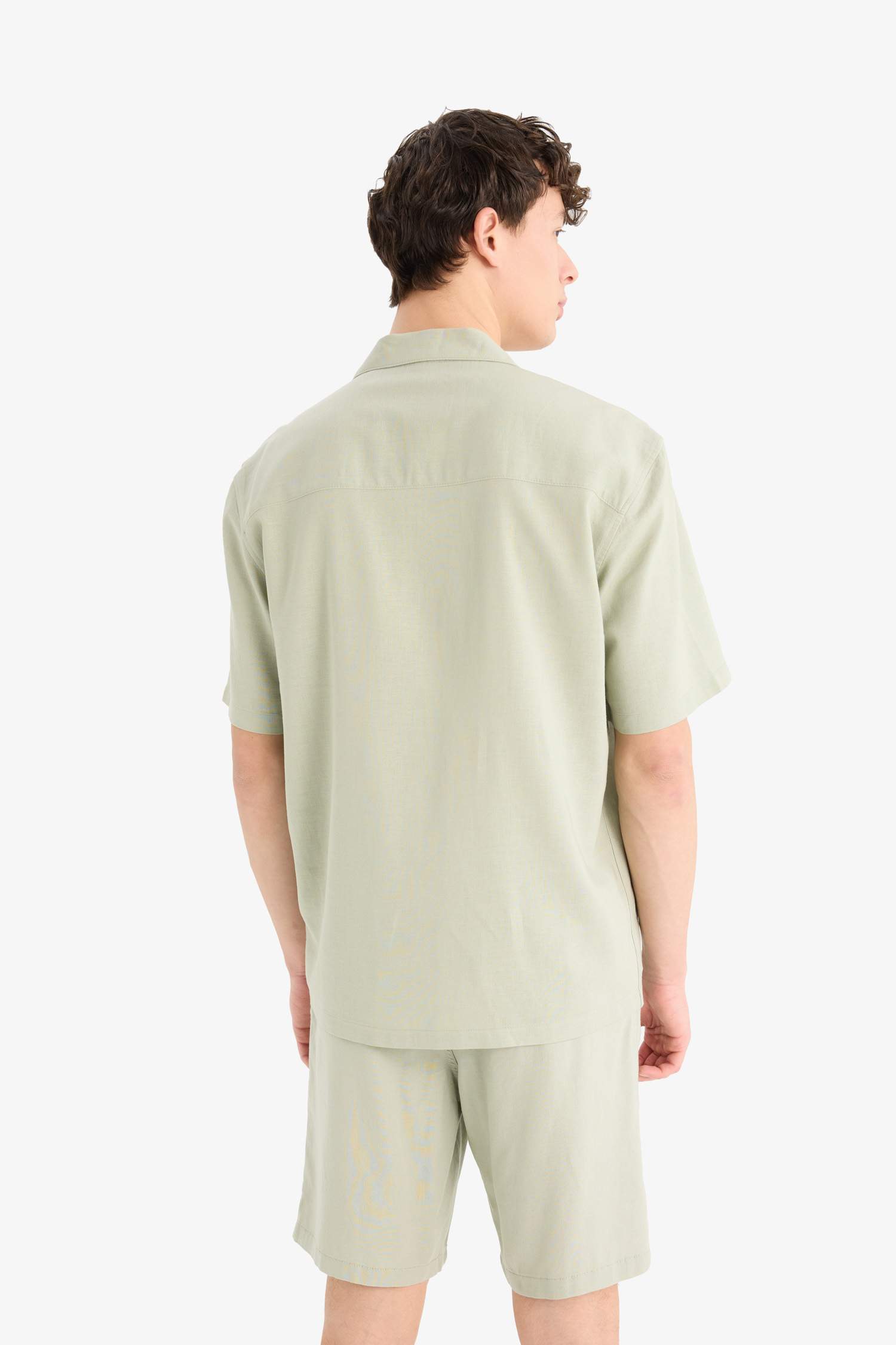 Relax Fit Polo Yaka Keten Karışımlı Kısa Kollu Gömlek