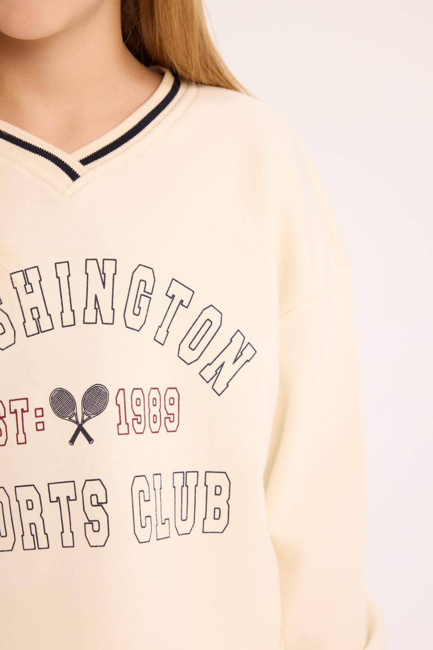 Kız Çocuk 2'li Takım Baskılı Sweatshirt Beli Paçası Lastikli Eşofman Altı