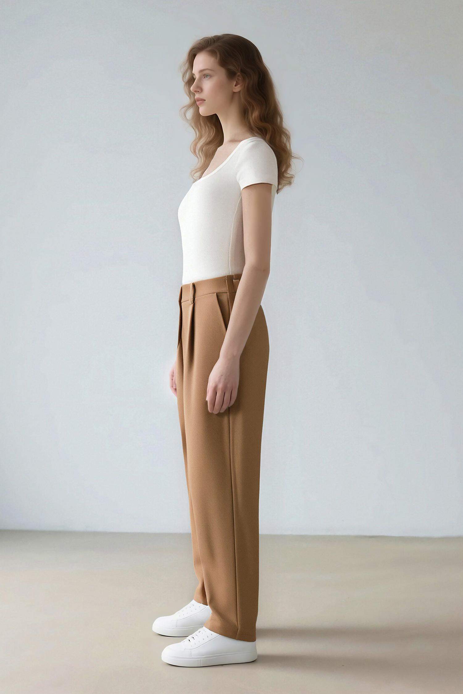 Sorbe x DeFacto Tapered Fit Pantolon Yüksek Bel Pensli Düz Paça Cepli