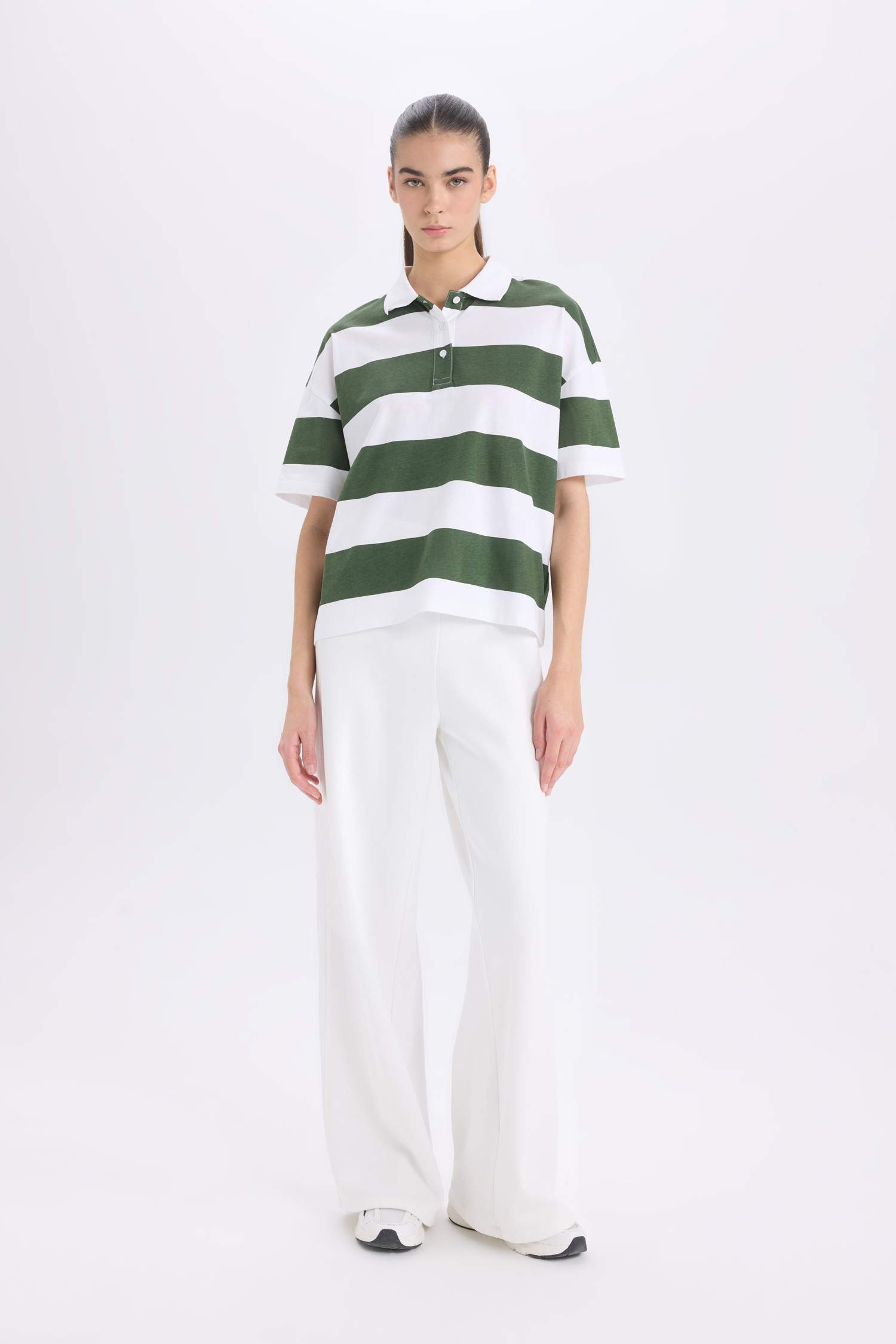 تيشيرت بولو مخطط نص ردن قطن قصة مريحة