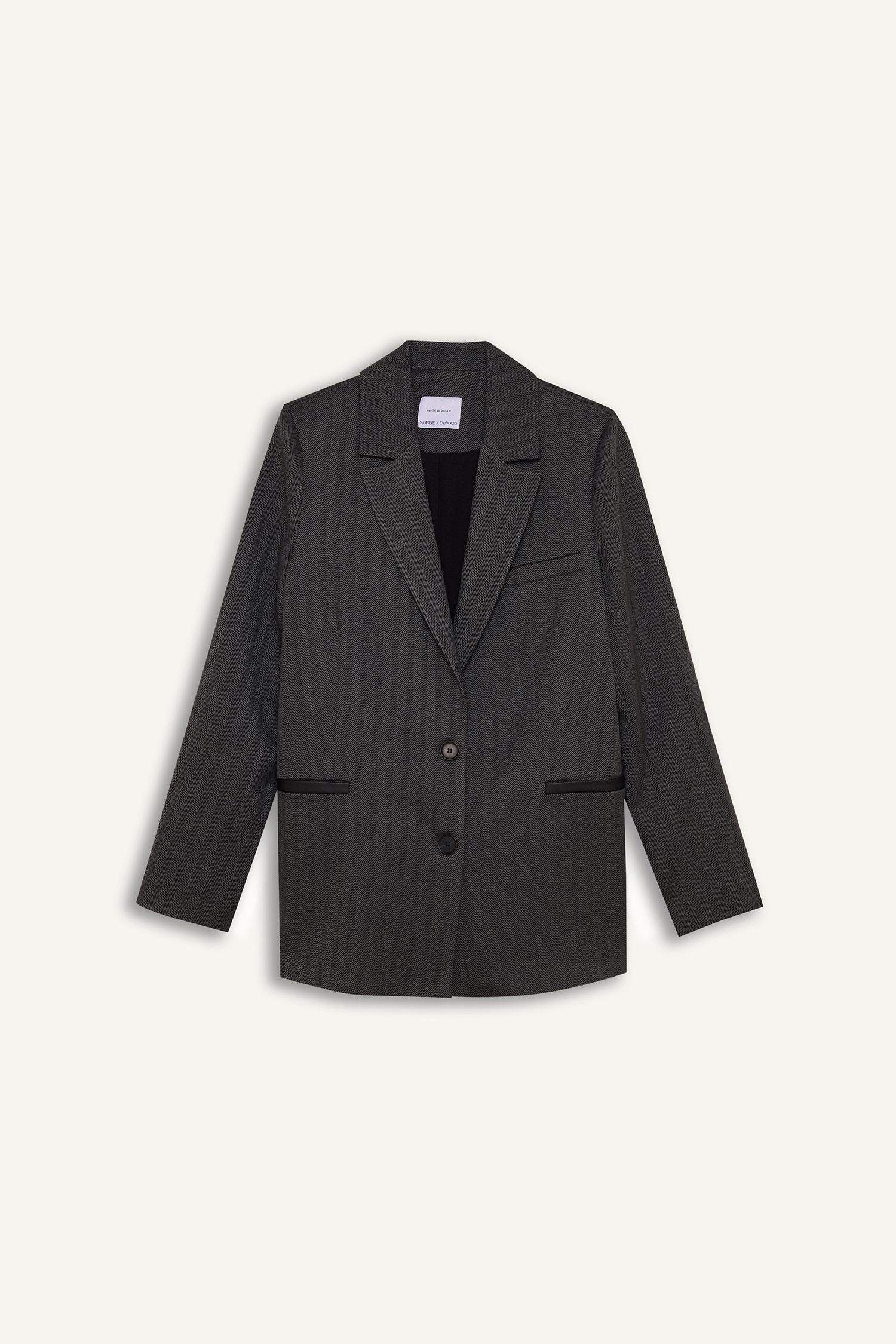 Sorbe x DeFacto Oversize Geniş Kalıp Ceket Yaka Çizgili Düğmeli Blazer Ceket