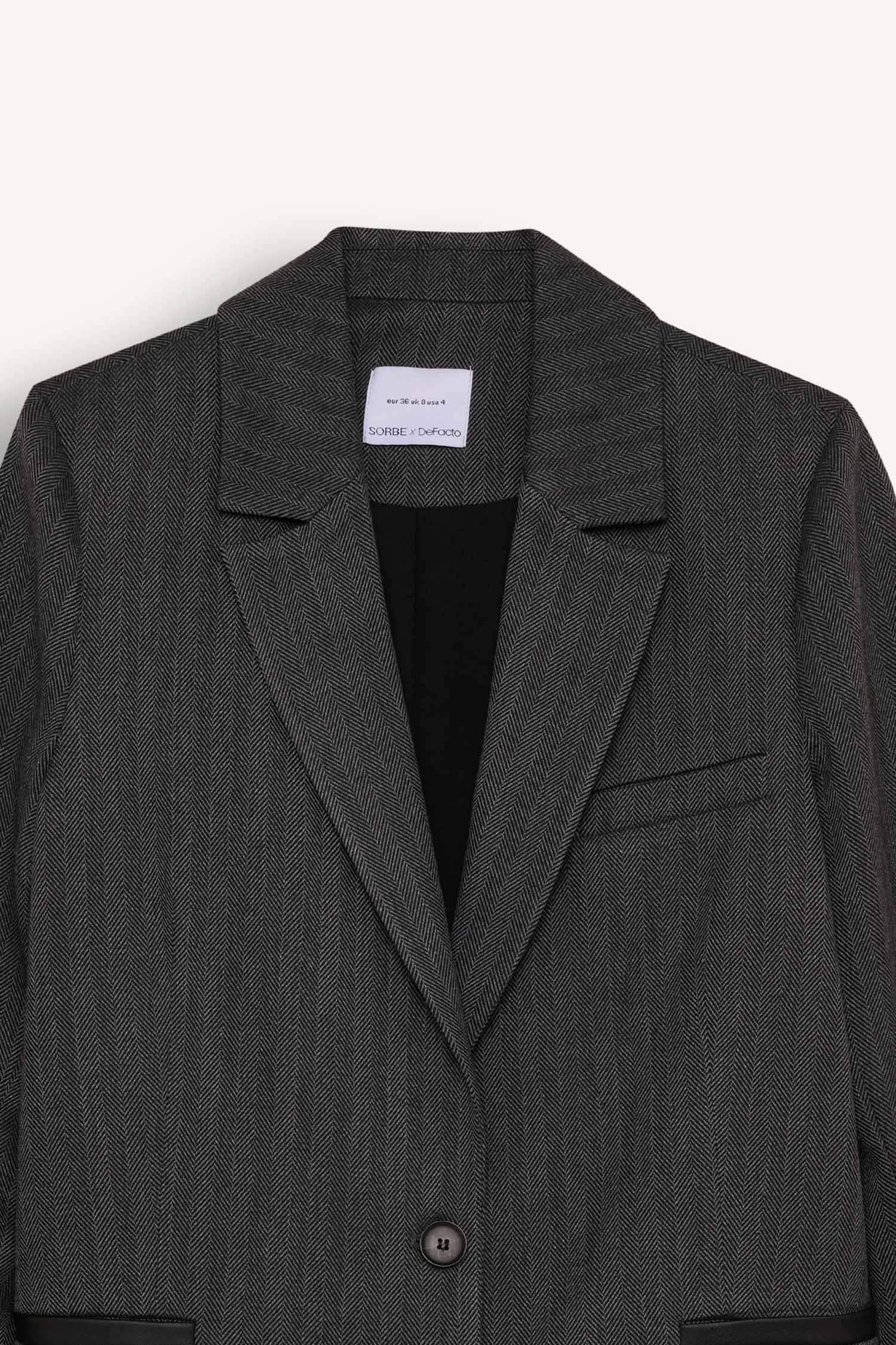 Sorbe x DeFacto Oversize Geniş Kalıp Ceket Yaka Çizgili Düğmeli Blazer Ceket