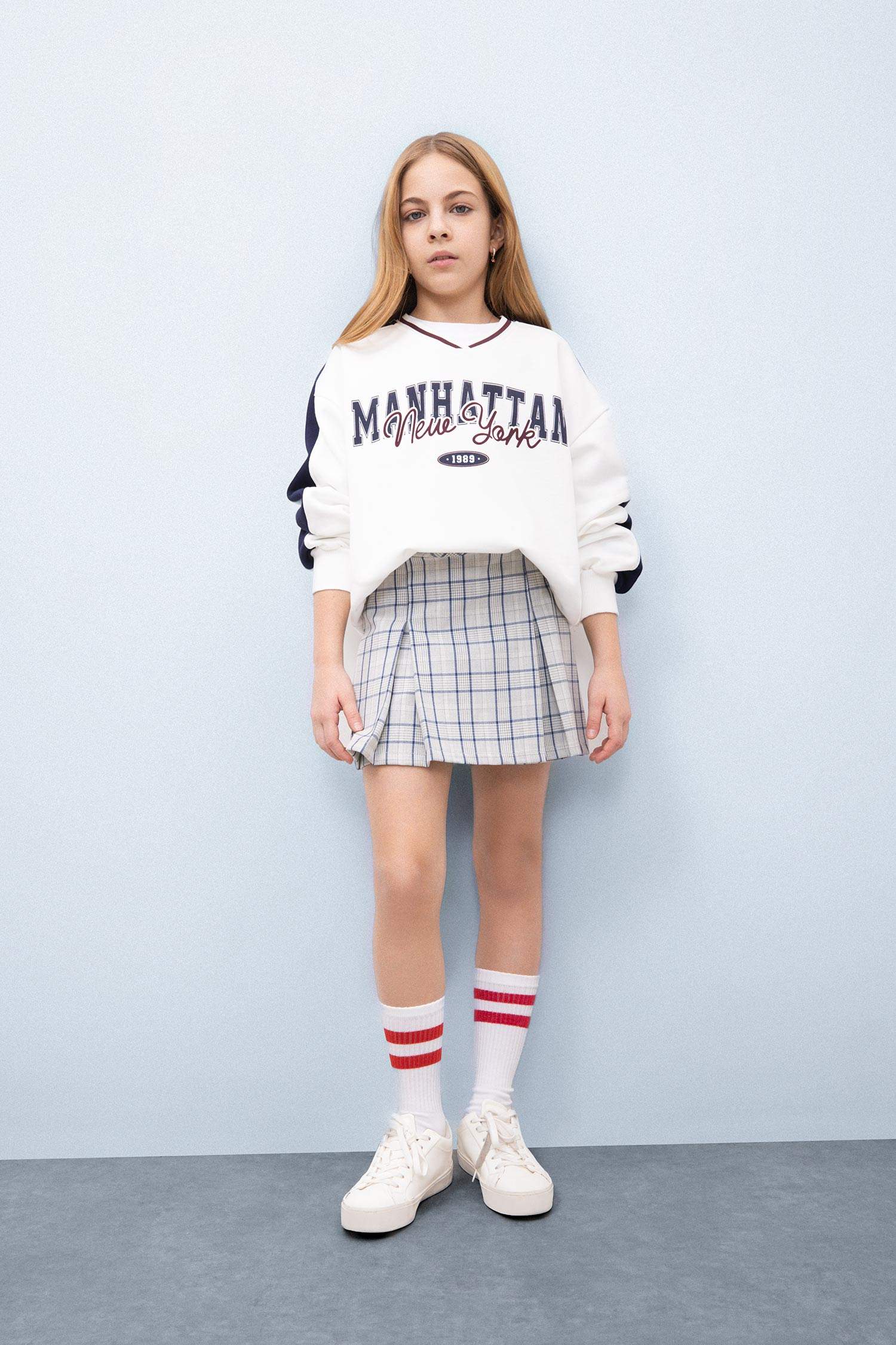 Kız Çocuk Oversize Geniş Kalıp Bisiklet Yaka Baskılı Sweatshirt