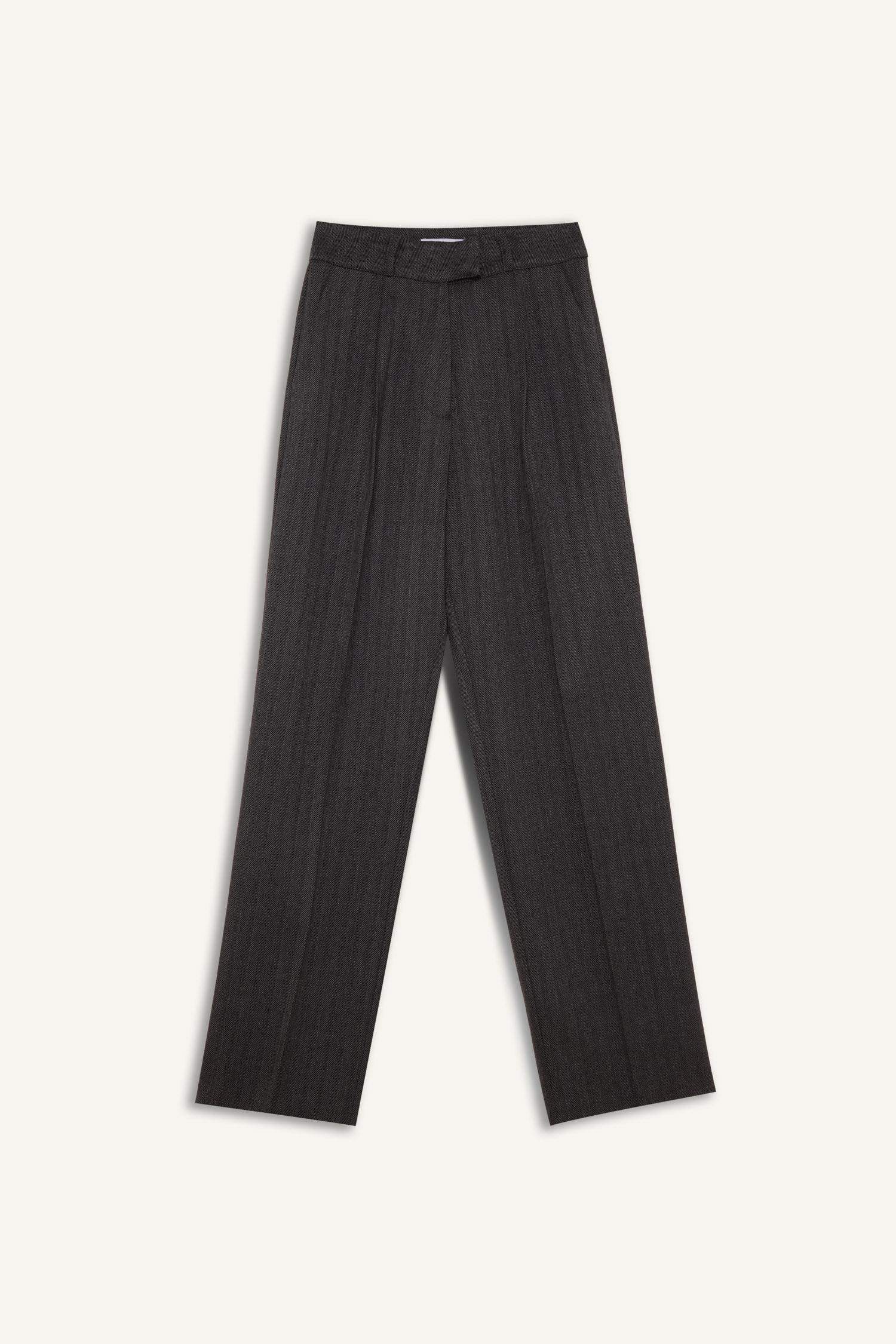 Sorbe x DeFacto Straight Fit Pantolon Yüksek Bel Çizgili Düz Paça Cepli