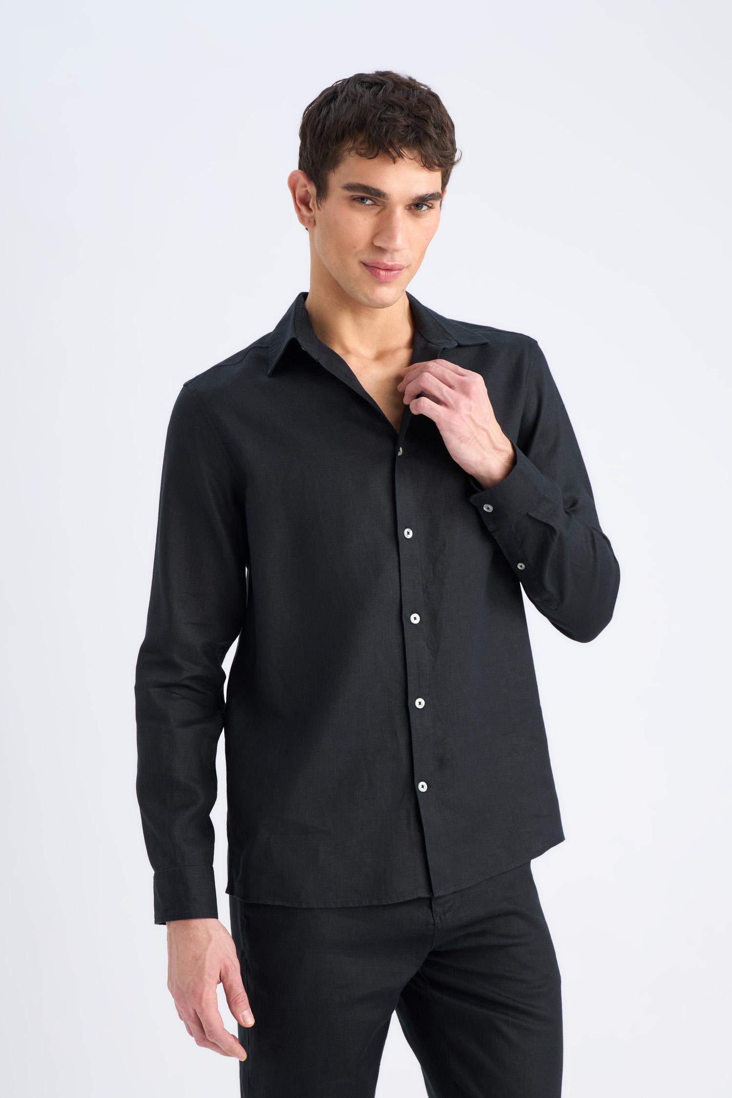 Chemise en lin à manches longues Coupe régulière