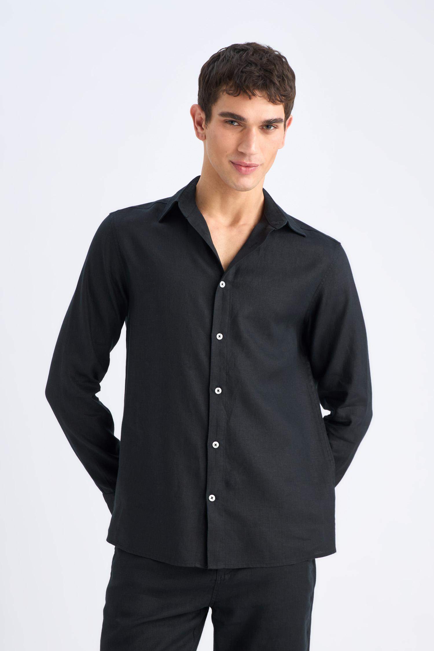 Chemise en lin à manches longues Coupe régulière