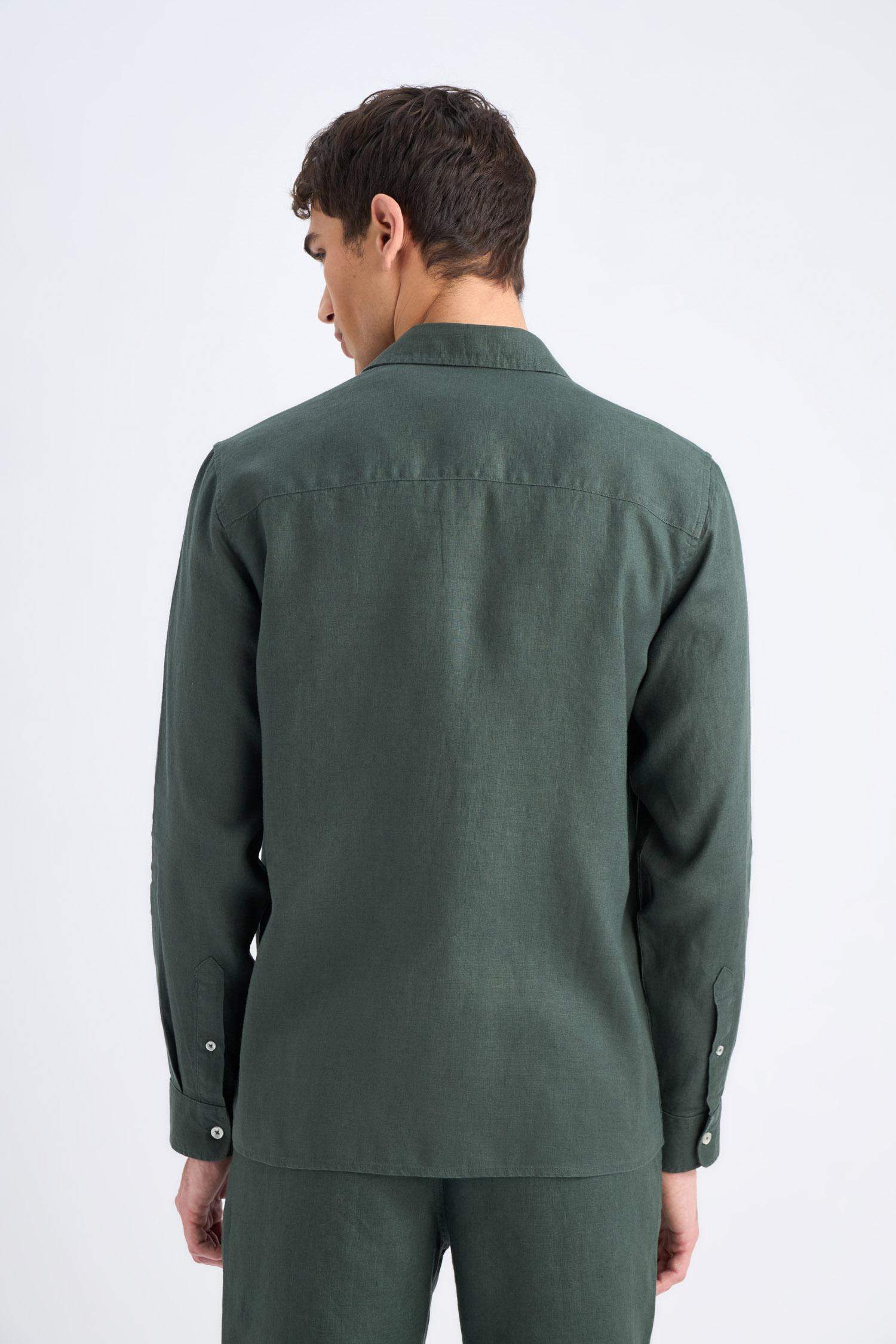 %100 Keten Regular Fit Polo Yaka Yazlık Uzun Kollu Gömlek