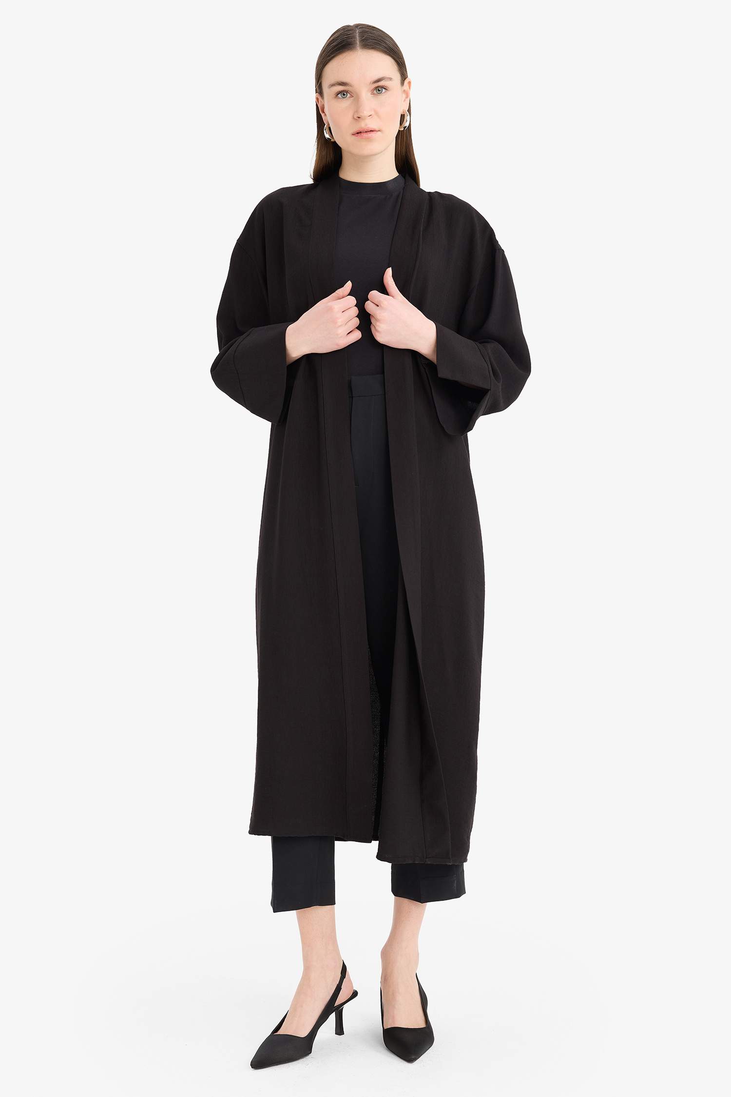 Relax Fit Basic Düz Midi Kimono