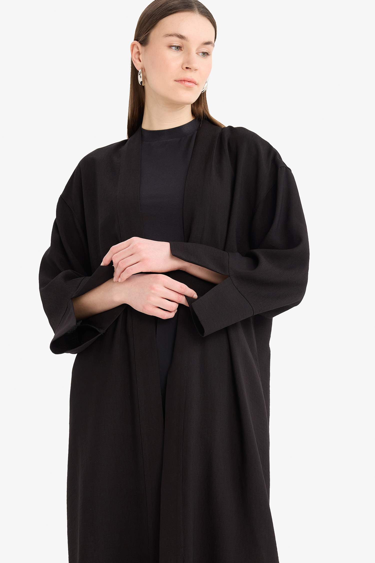 Relax Fit Basic Düz Midi Kimono