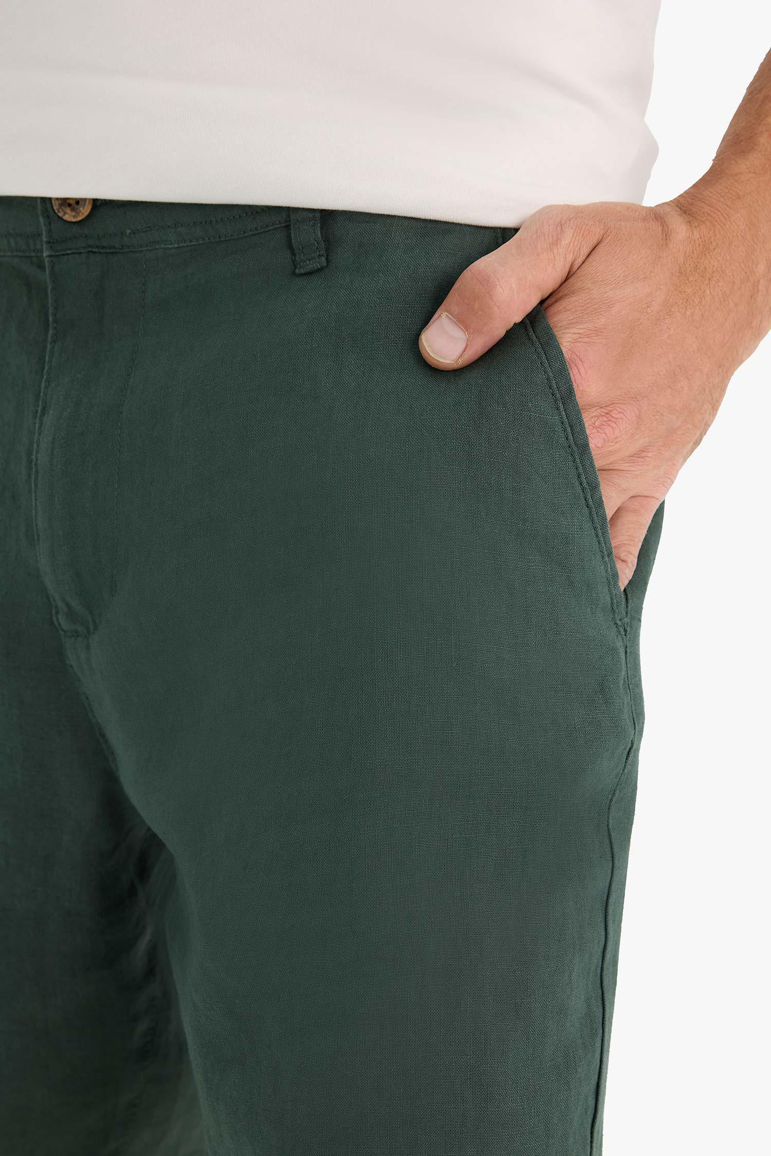 DeFacto %100 Keten Regular Fit Yazlık Bermuda Şort görsel 4