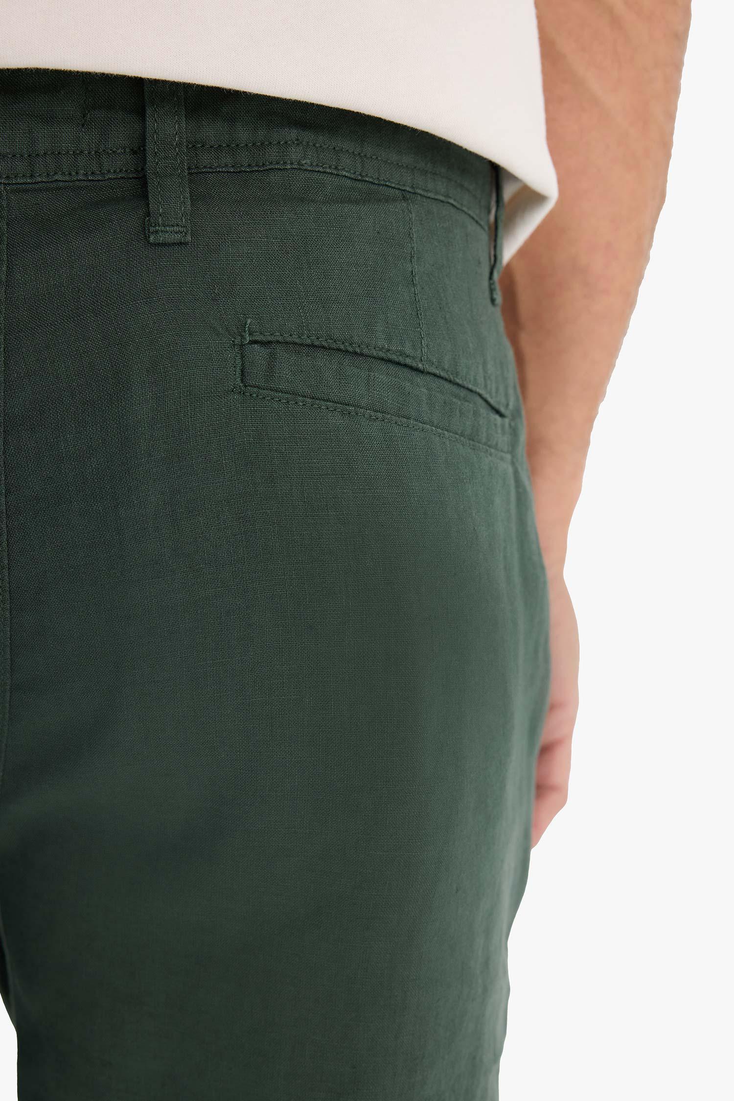 DeFacto %100 Keten Regular Fit Yazlık Bermuda Şort görsel 5