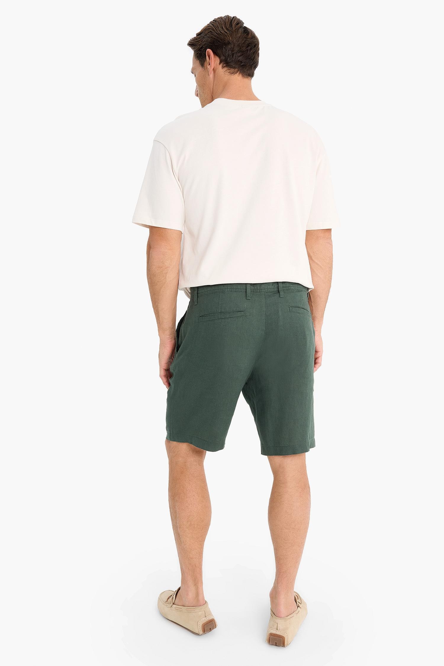 DeFacto %100 Keten Regular Fit Yazlık Bermuda Şort görsel 6