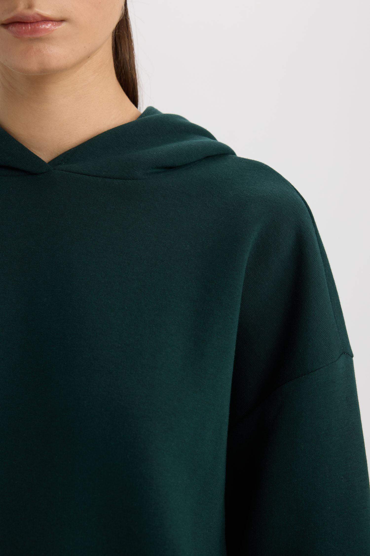 Relax Fit Kapüşonlu Kalın Basic Düz Sweatshirt