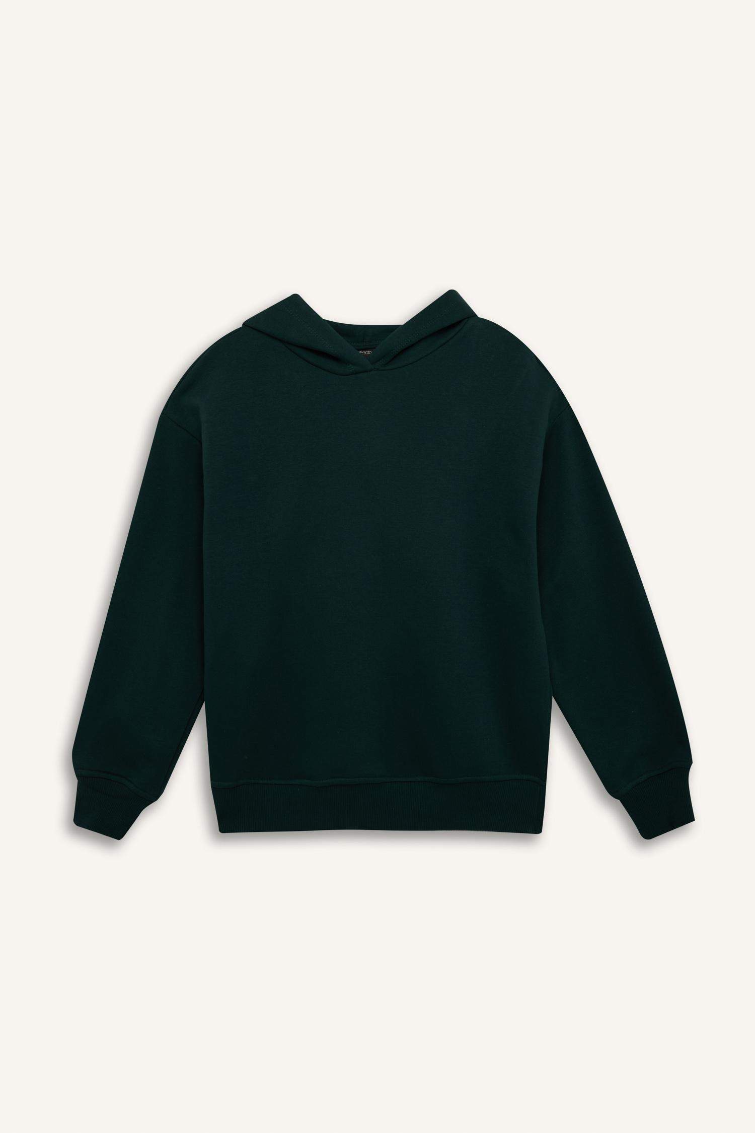 Relax Fit Kapüşonlu Kalın Basic Düz Sweatshirt