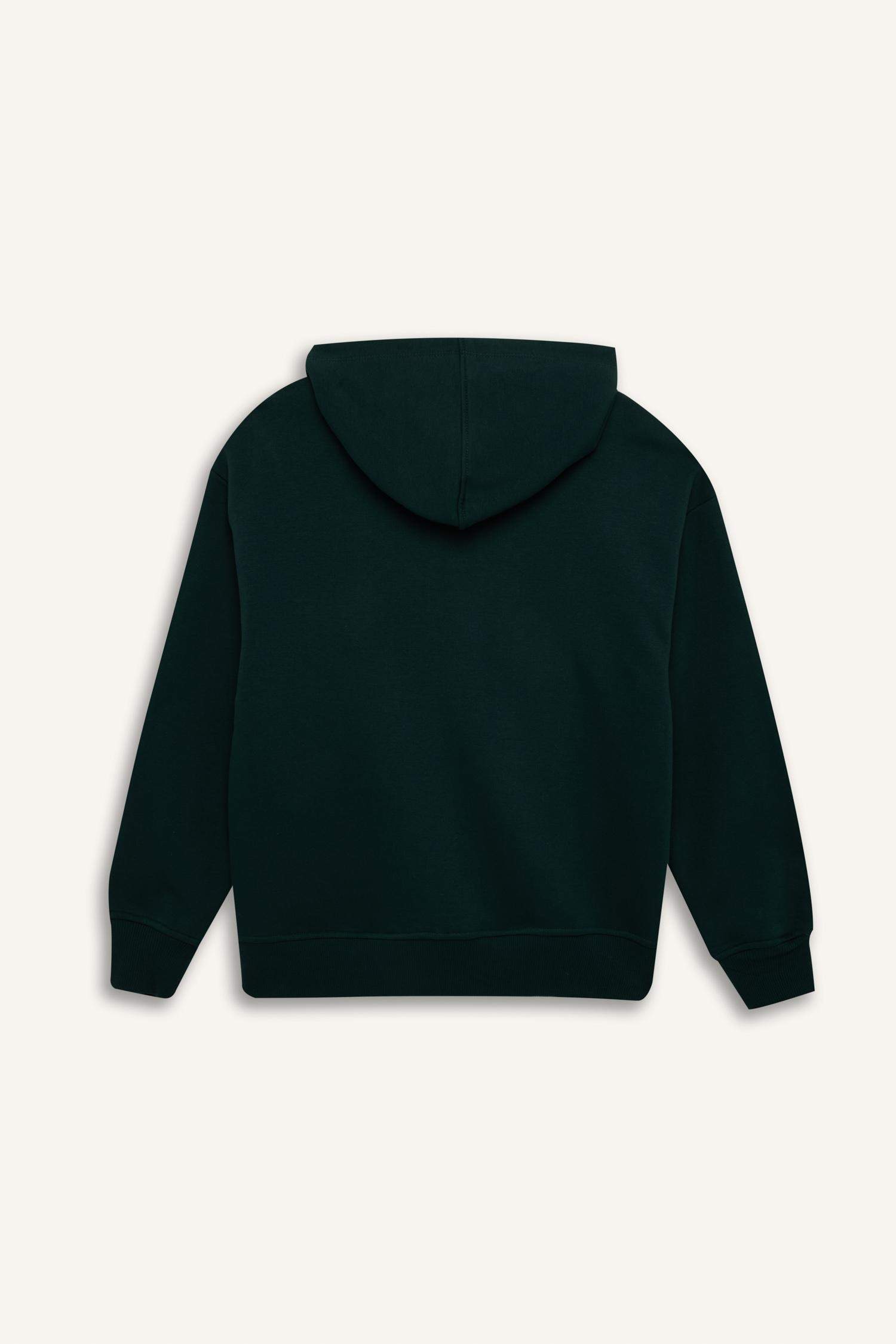 Relax Fit Kapüşonlu Kalın Basic Düz Sweatshirt