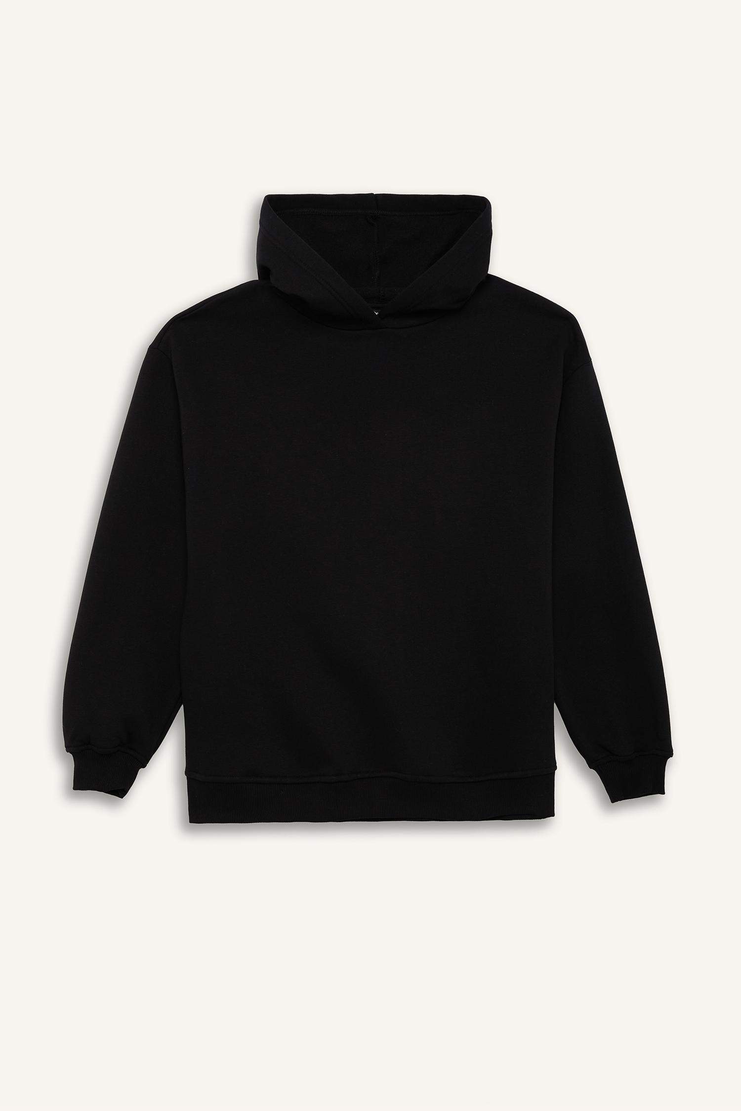Relax Fit Hooded Basic Thick Fabric Sweatshirt