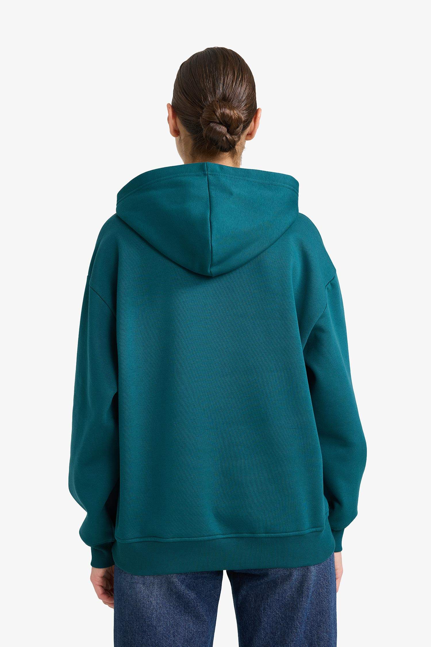 Relax Fit Kapüşonlu Basic Düz Kalın Sweatshirt