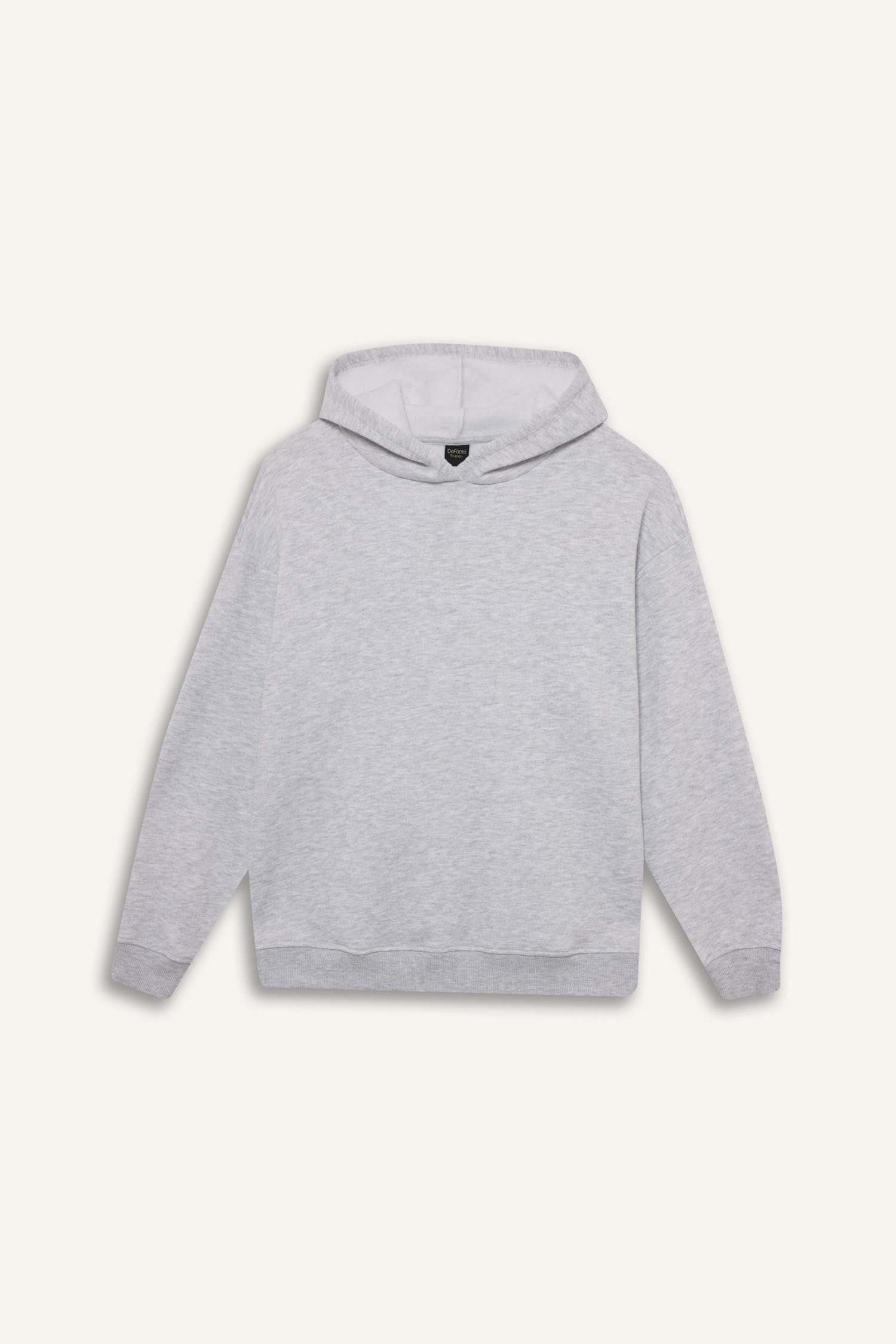 DeFacto Relax Fit Kapüşonlu Basıc Kalın Sweatshirt görsel 4