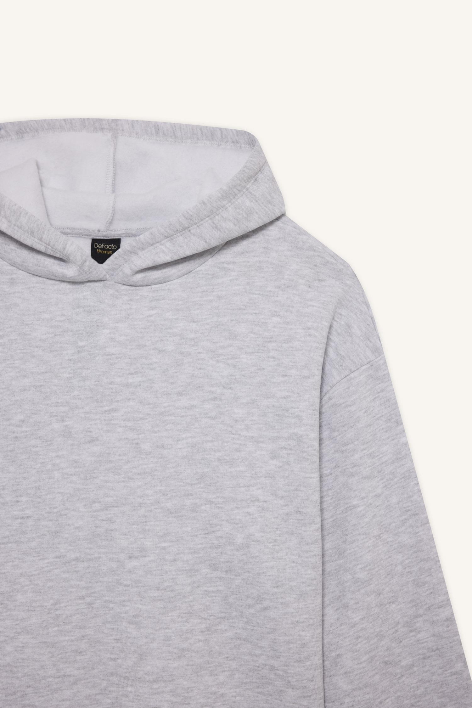 DeFacto Relax Fit Kapüşonlu Basıc Kalın Sweatshirt görsel 5