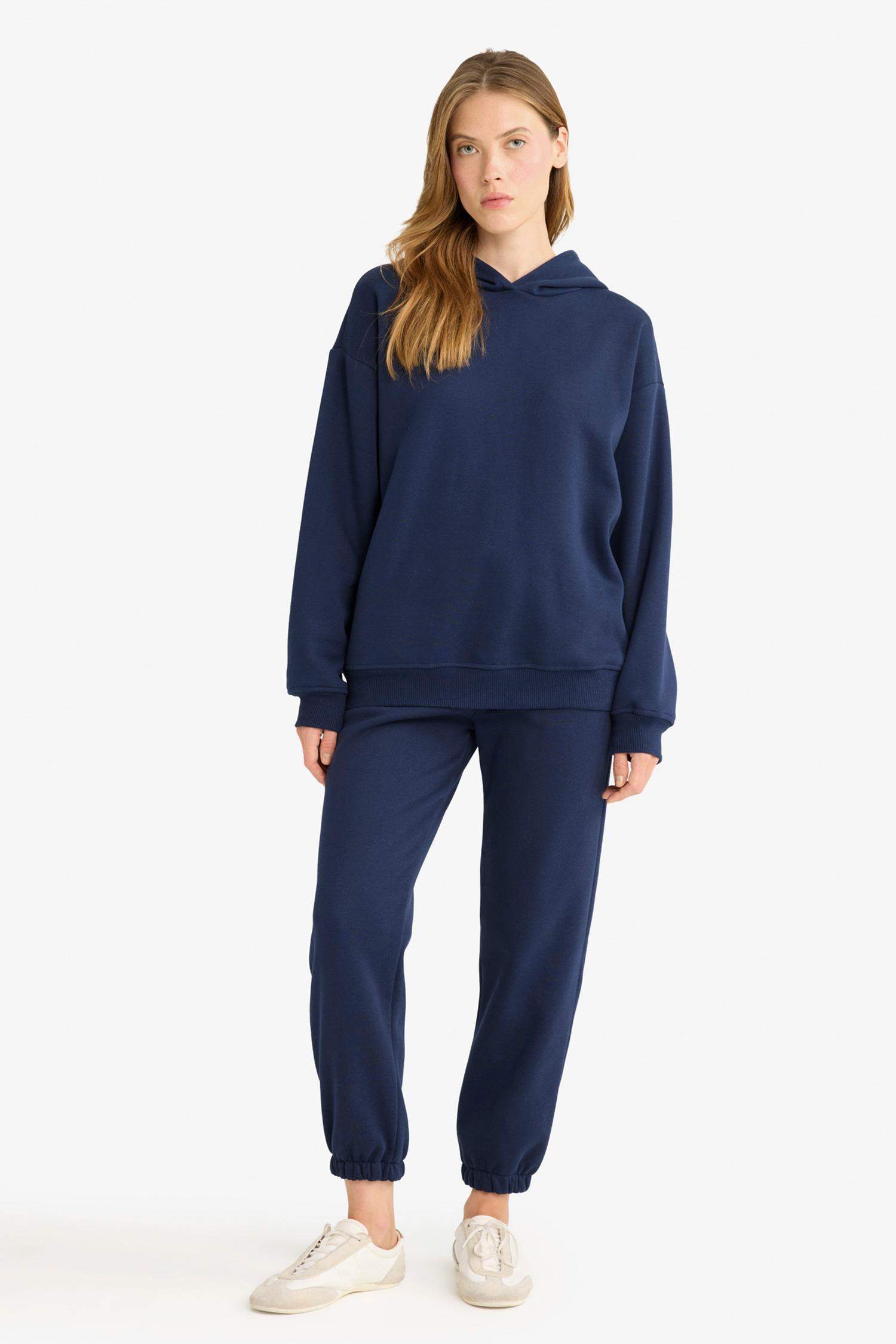Relax Fit Hooded Basic Thick Sweatshirt