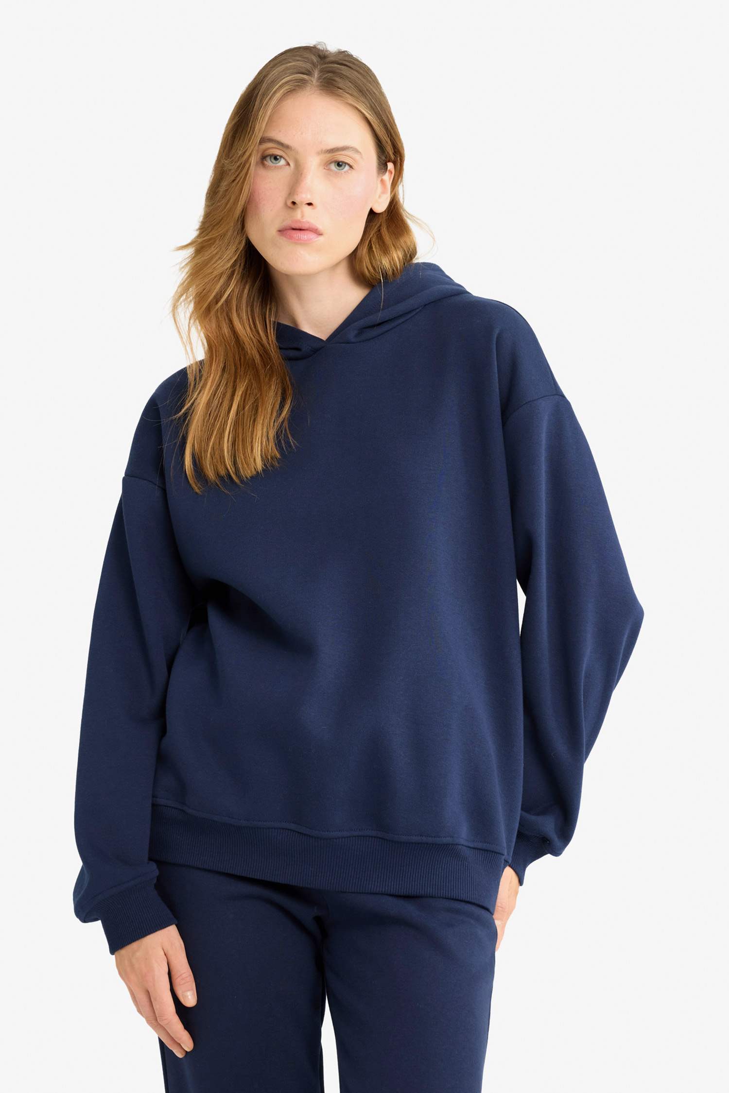 Relax Fit Hooded Basic Thick Sweatshirt