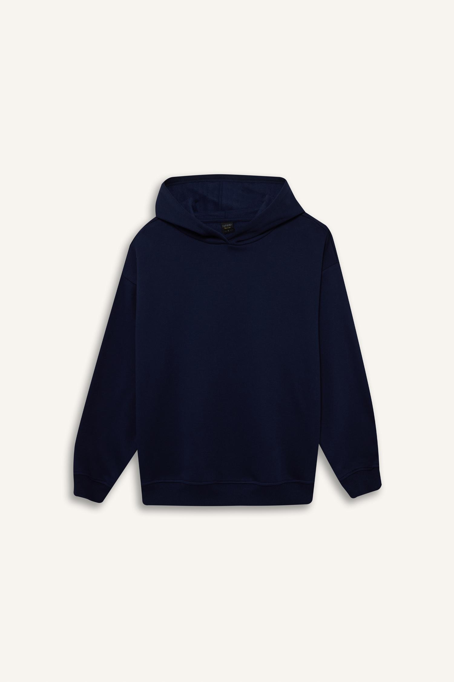 DeFacto Relax Fit Kapüşonlu Basıc Kalın Sweatshirt görsel 3