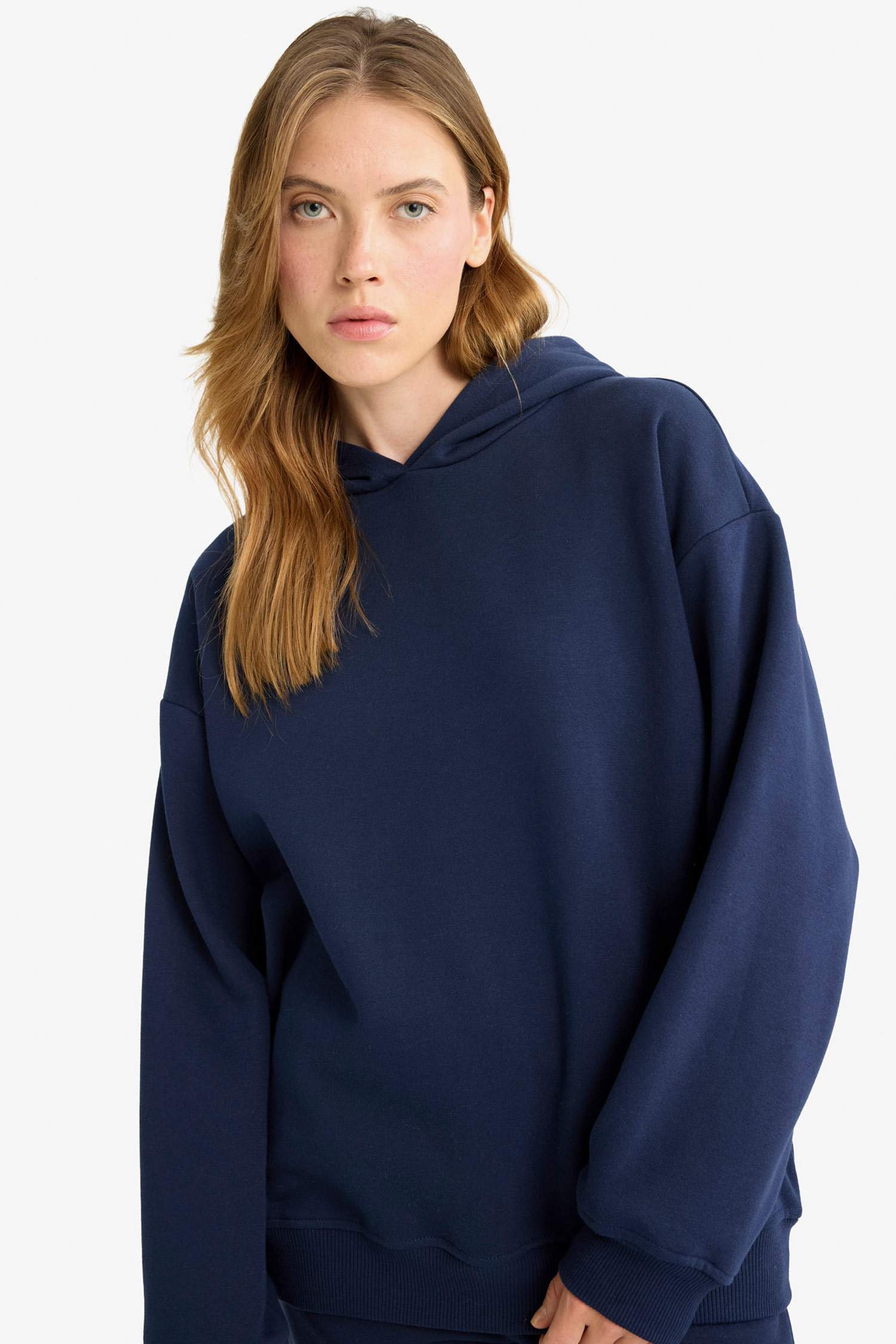 Relax Fit Hooded Basic Thick Sweatshirt