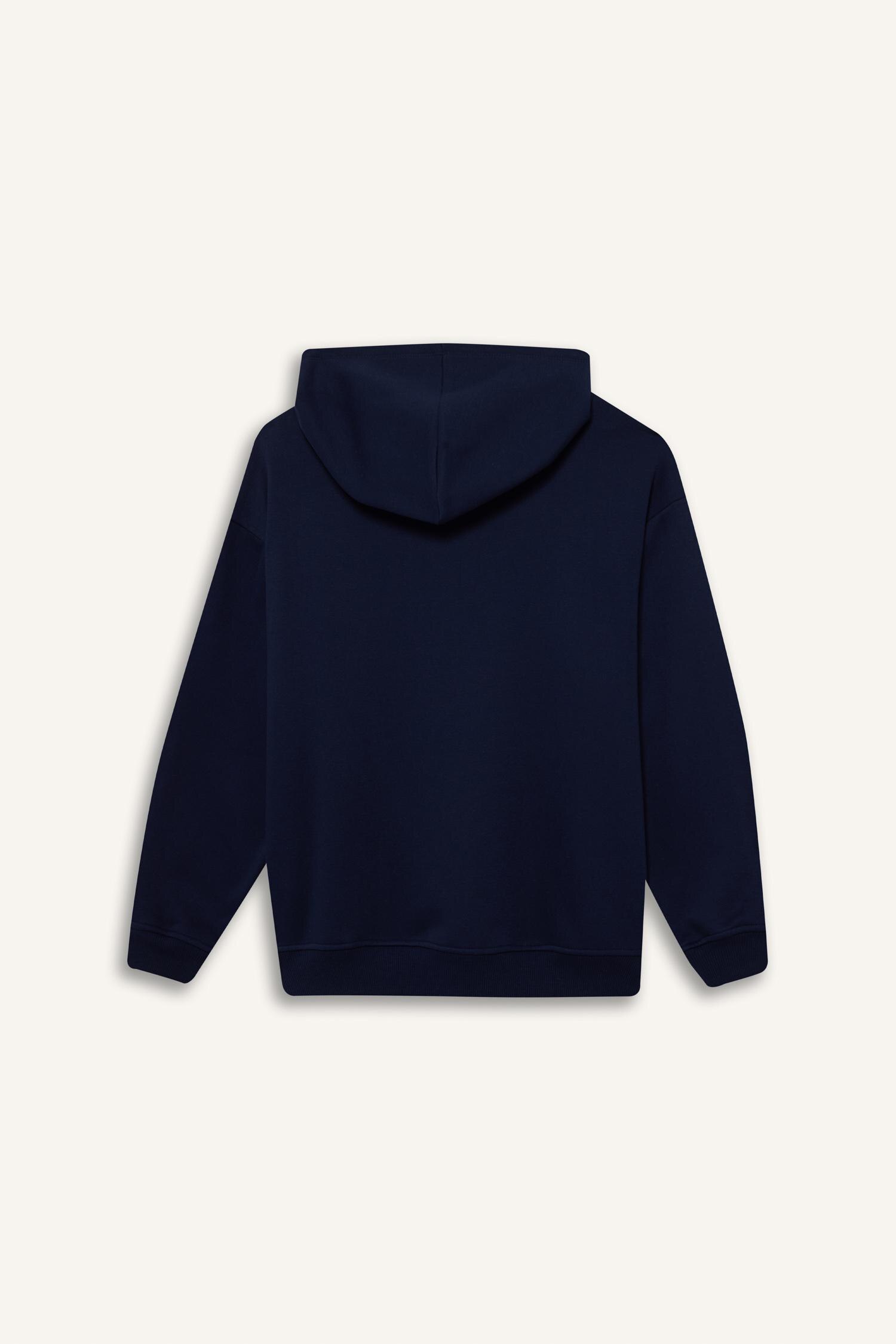 DeFacto Relax Fit Kapüşonlu Basıc Kalın Sweatshirt görsel 5