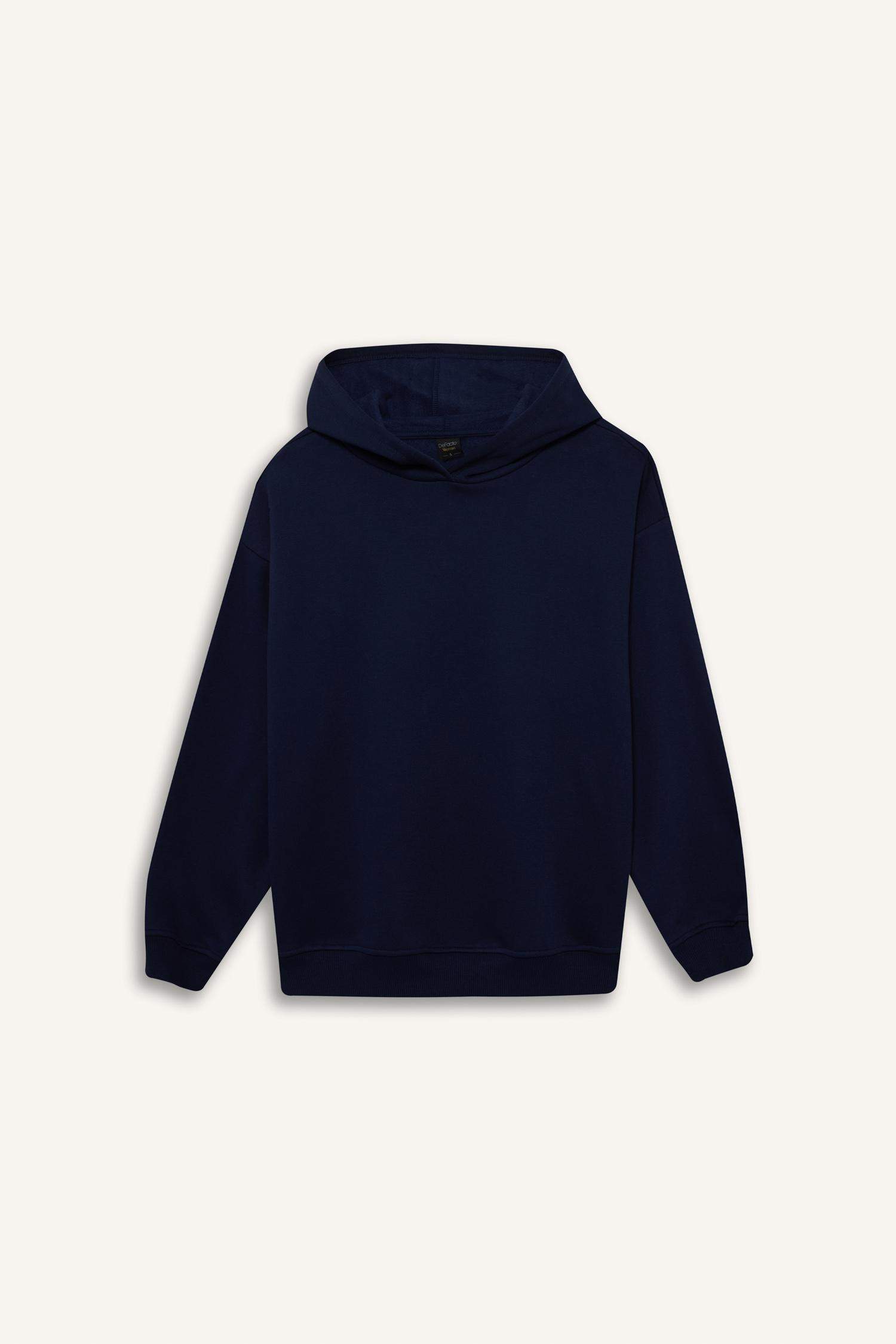 Relax Fit Hooded Basic Thick Sweatshirt