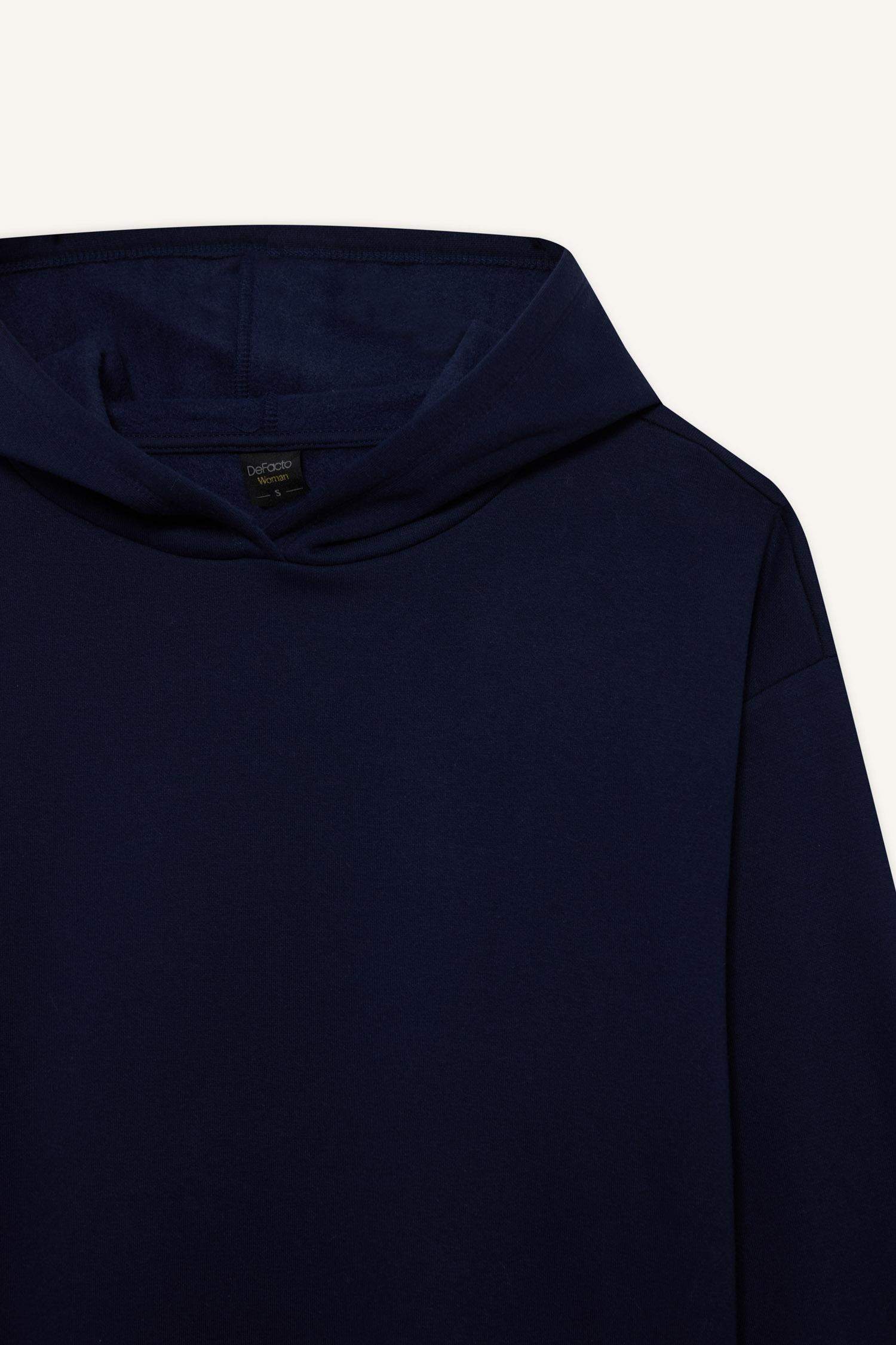 Relax Fit Hooded Basic Thick Sweatshirt