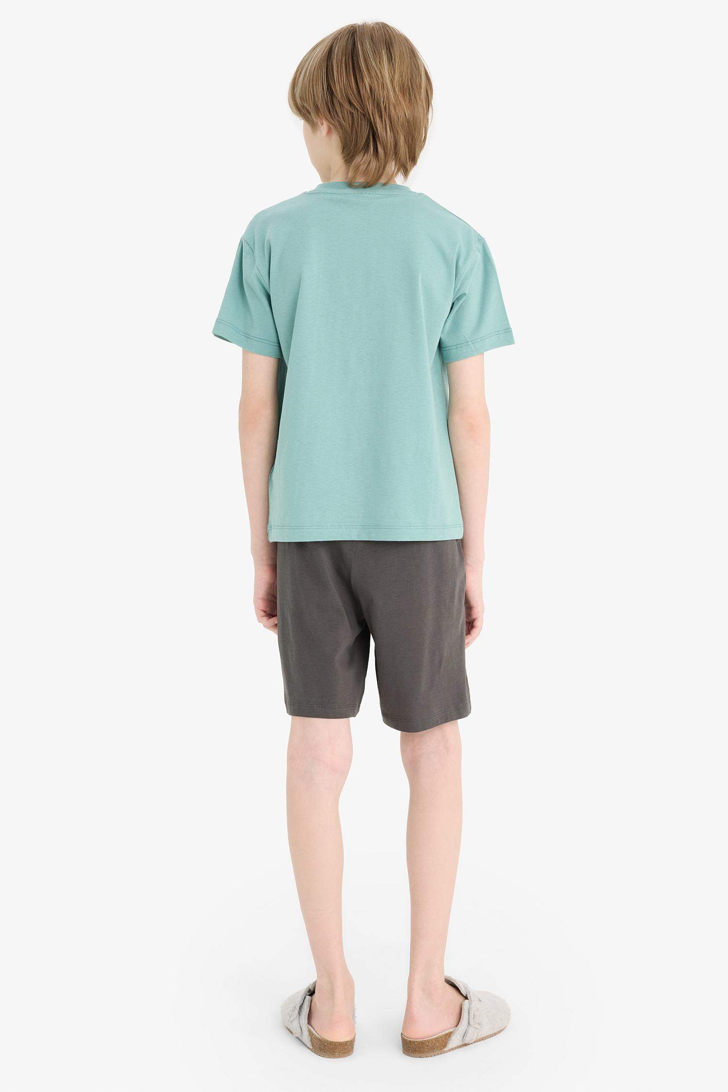 Erkek Çocuk Pijama Takımı Baskılı Kısa Kollu Üst Beli Lastikli Şort