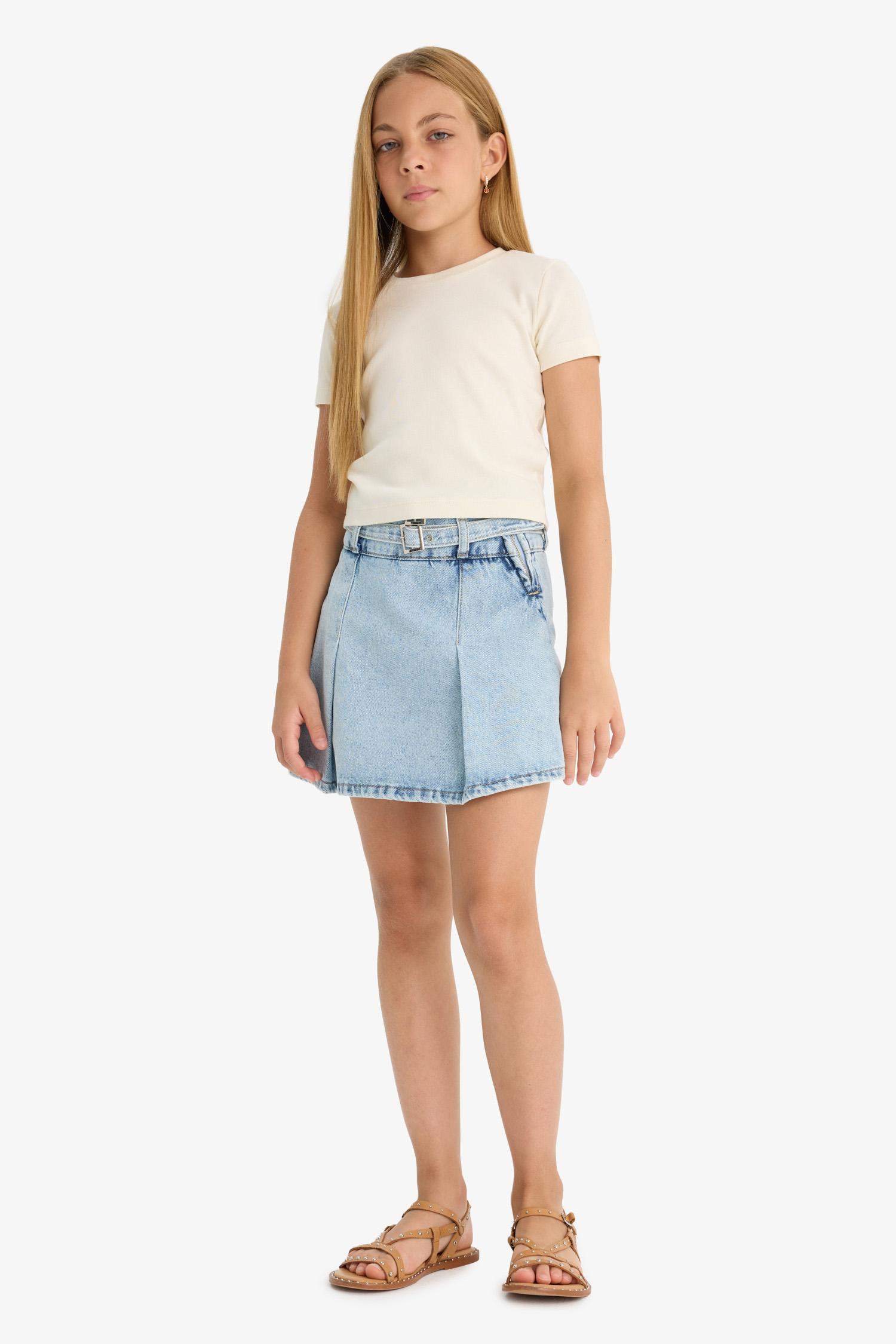 Kız Çocuk Pamuklu Jean Şort Etek