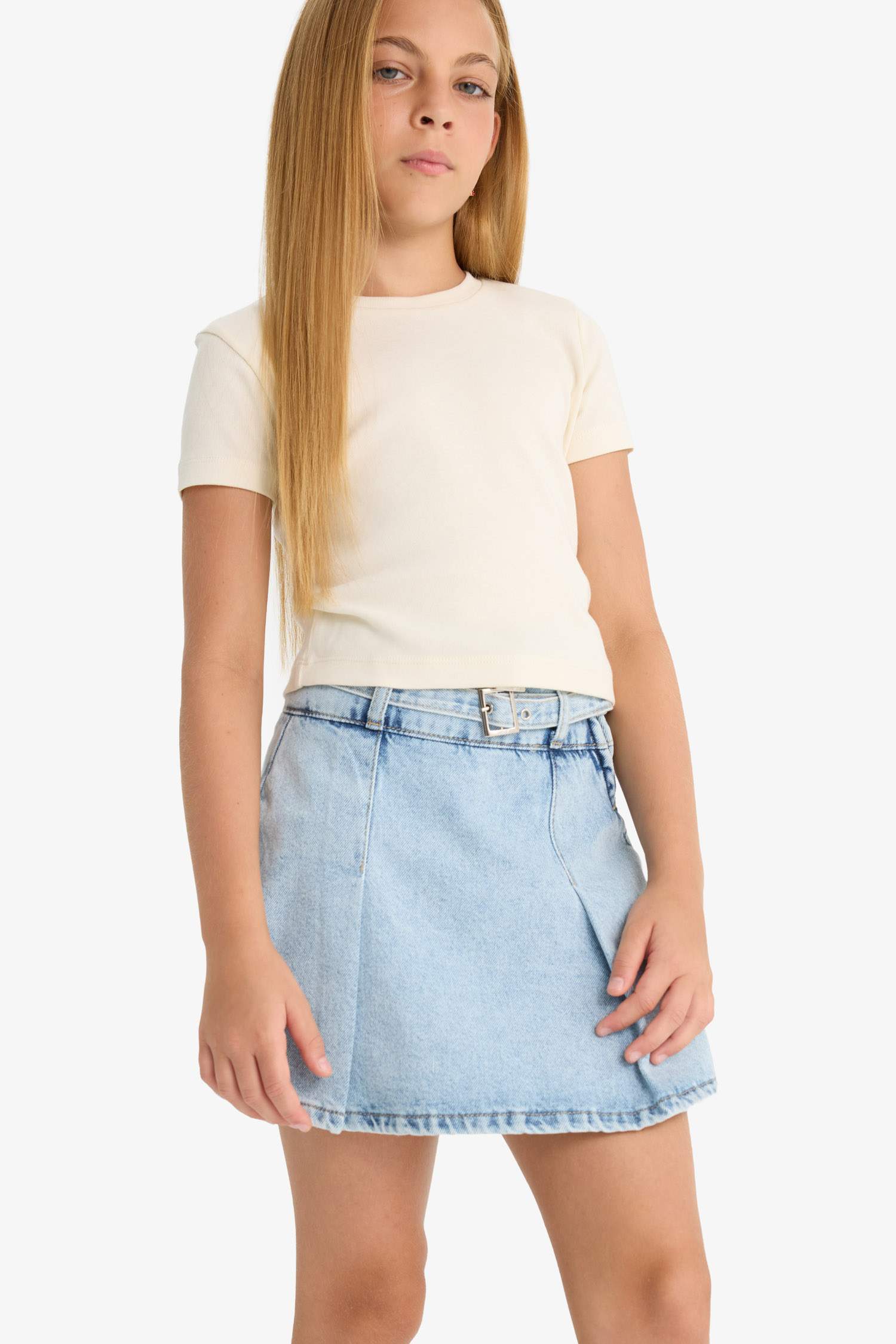 Kız Çocuk Pamuklu Jean Şort Etek