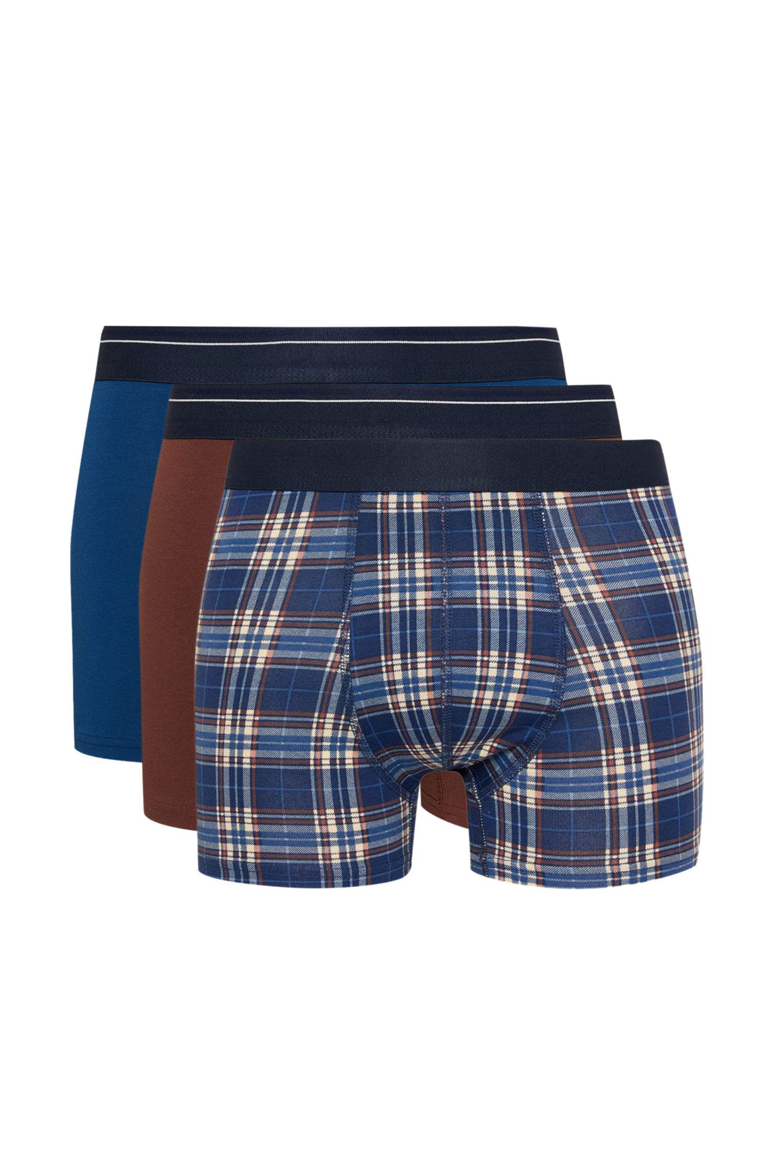 Regular Fit Kareli 3'lü Boxer