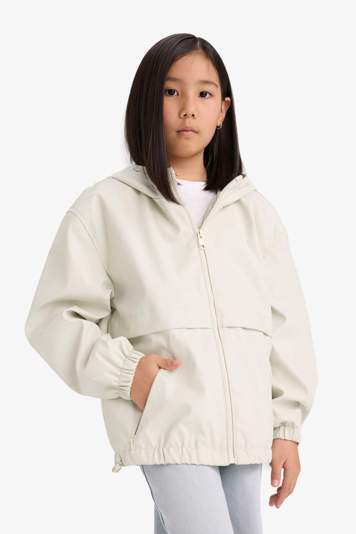 Kız Çocuk Su Geçirmez Kapüşonlu Fermuarlı Yağmurluk