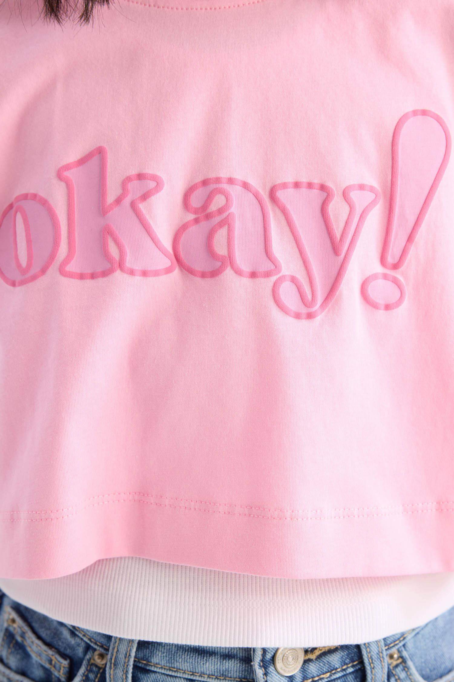 Kız Çocuk Bisiklet Yaka  Baskılı Kısa Kollu Tişört