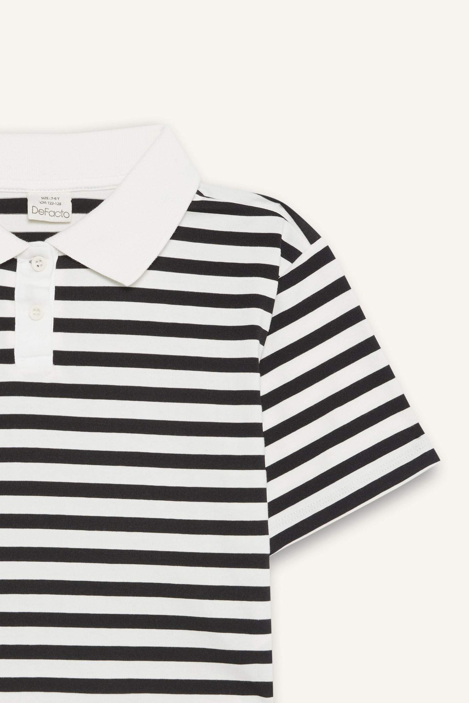 Kız Çocuk Relax Fit Polo Yaka Çizgili Kısa Kollu Tişört
